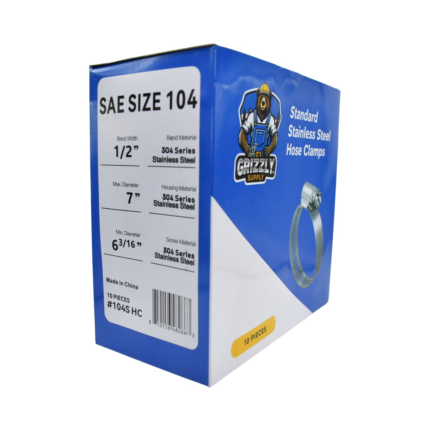 Standard Stainless Steel Hose Clamps with Zinc-Plated Screw 10/box