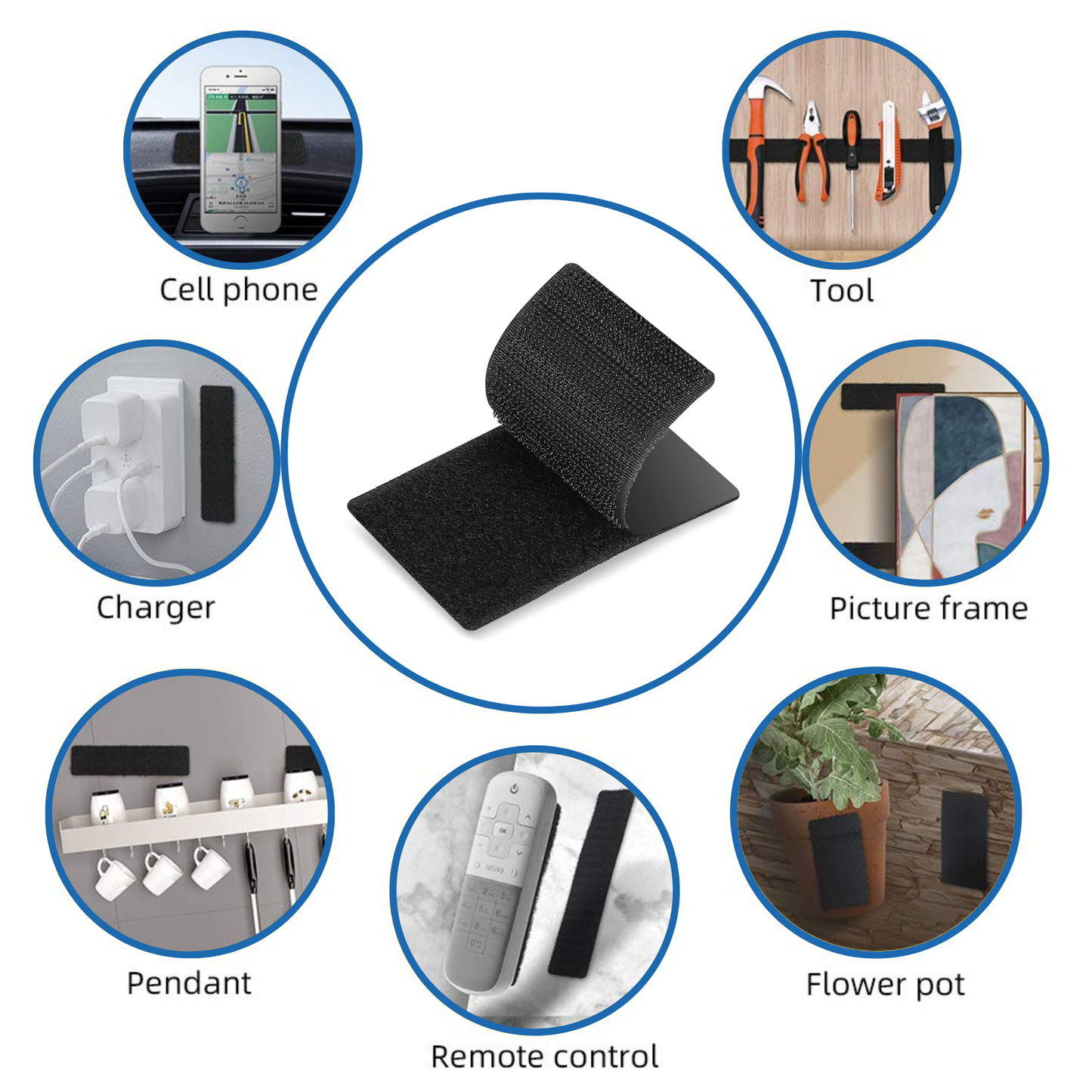 4"x2" Black Adhesive Hook and Loop Strip 4/pk