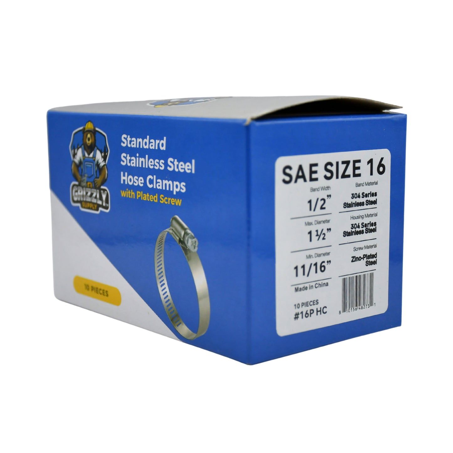 Standard Stainless Steel Hose Clamps with Zinc-Plated Screw 10/box