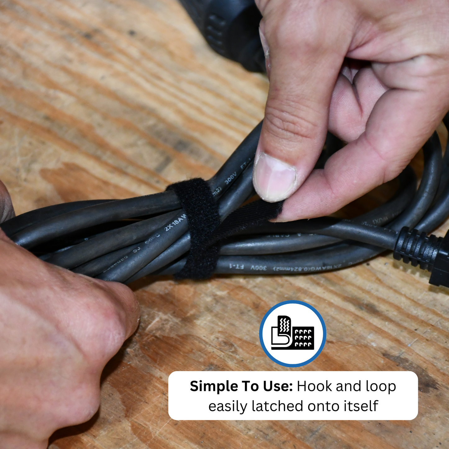 3/4" Black Hook and Loop Continuous Roll 15ft/roll