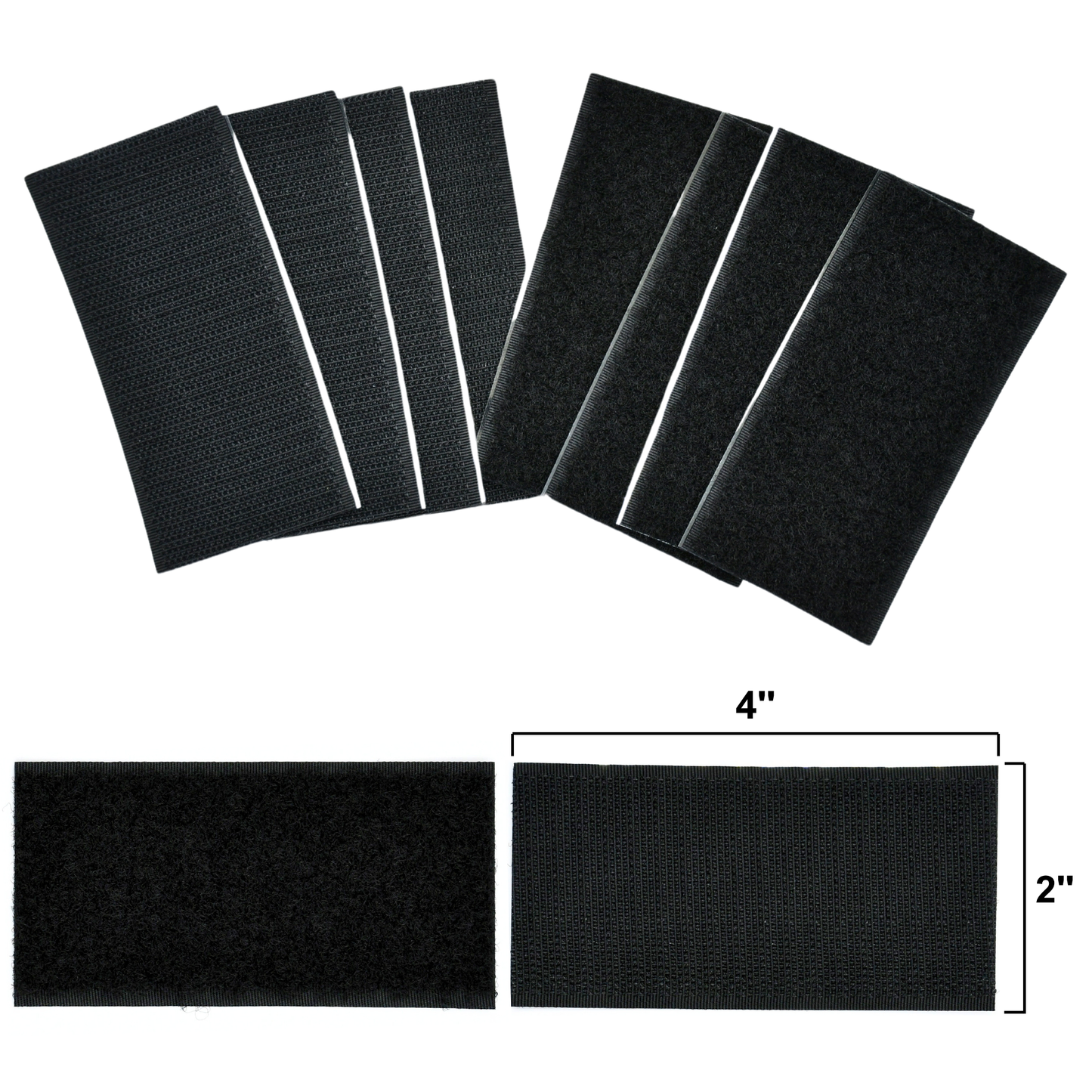 4"x2" Black Adhesive Hook and Loop Strip 4/pk