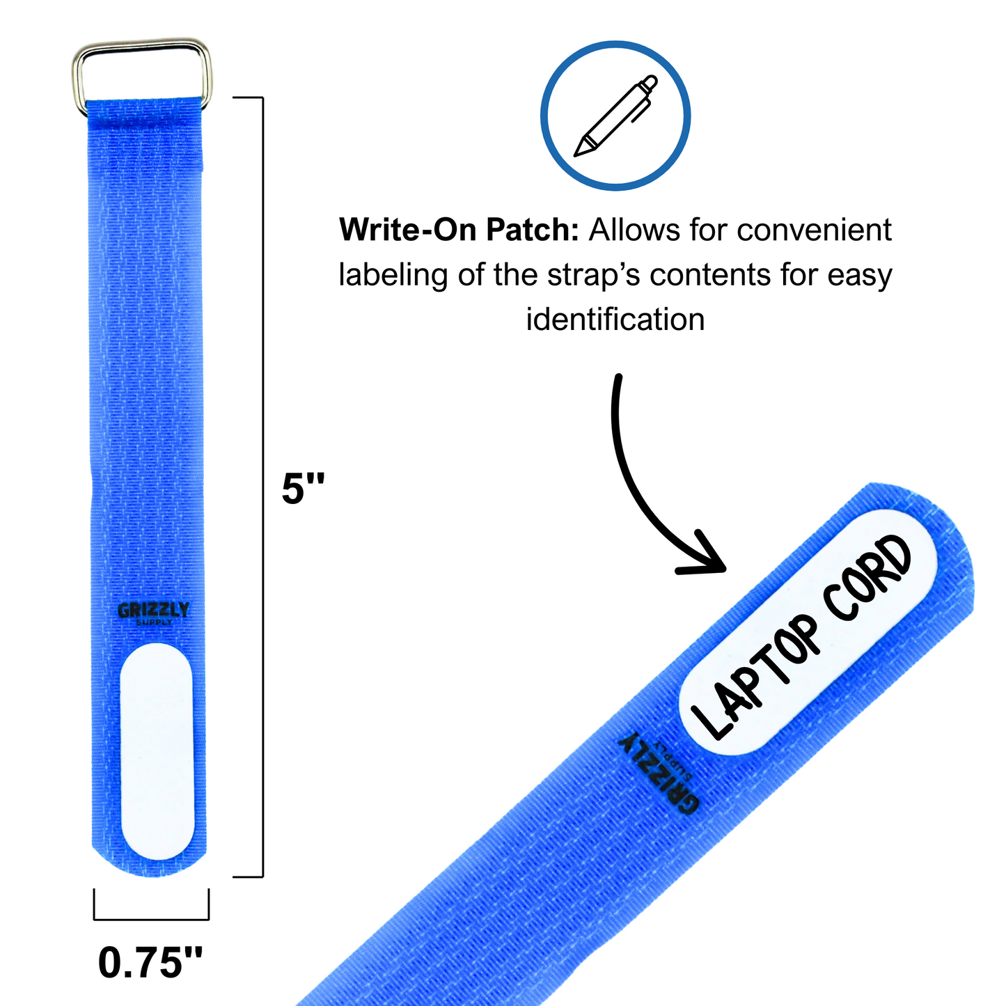 5" Blue Hook and Loop Cinch Strap 10/pk