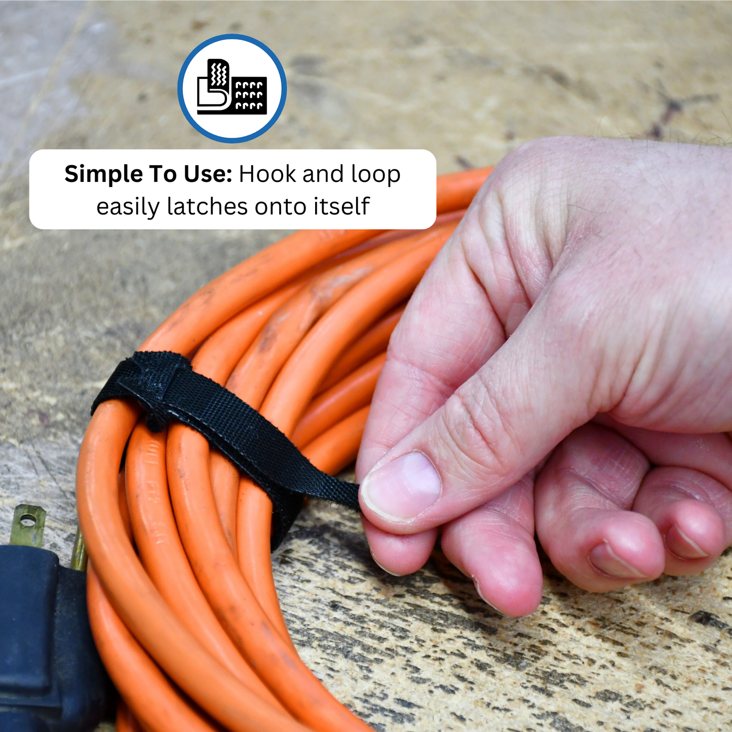 8" Black Back to Back Hook and Loop Cable Tie 25/roll