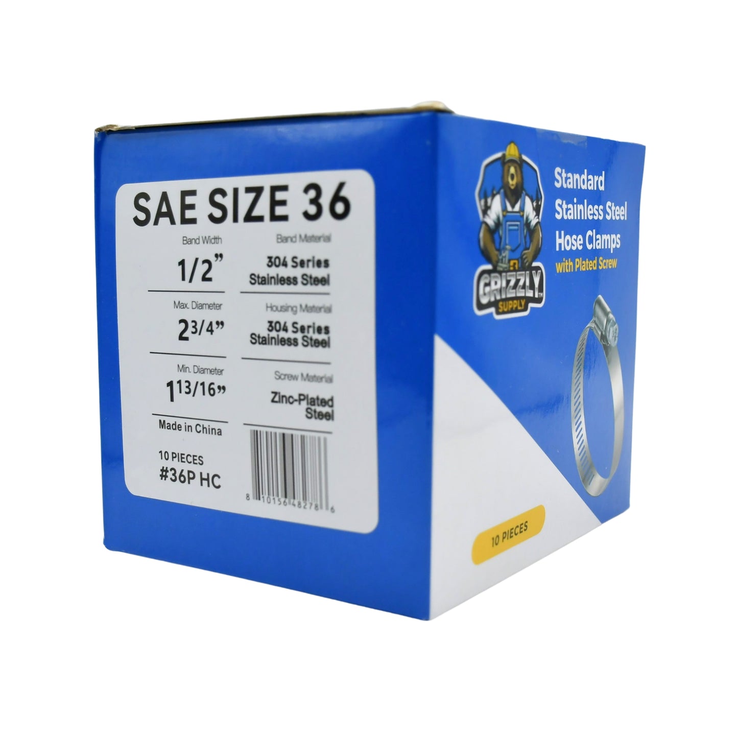 Standard Stainless Steel Hose Clamps with Zinc-Plated Screw 10/box