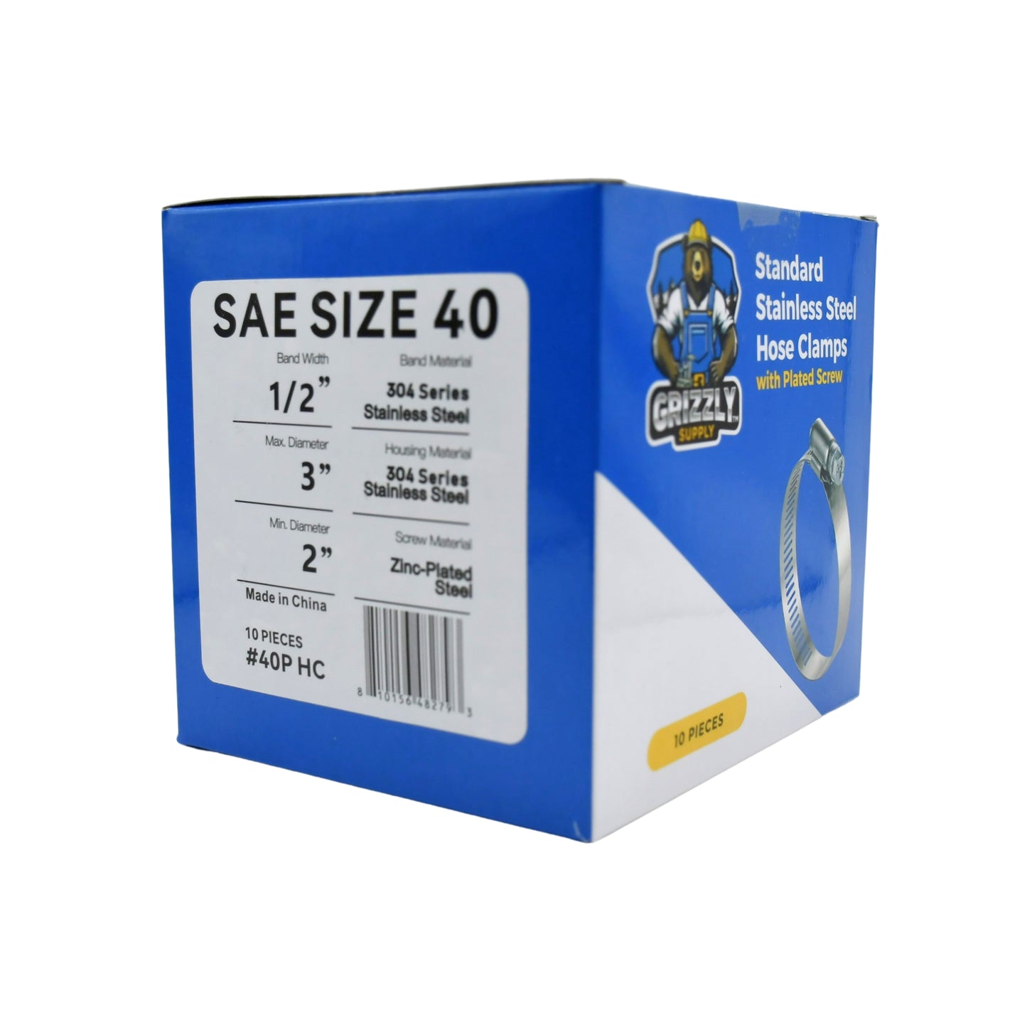 Standard Stainless Steel Hose Clamps with Zinc-Plated Screw 10/box