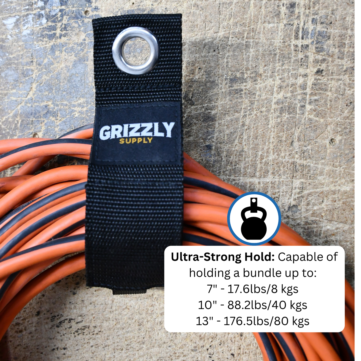 7", 10", 13" Black Hook and Loop Storage Strap 6/pk