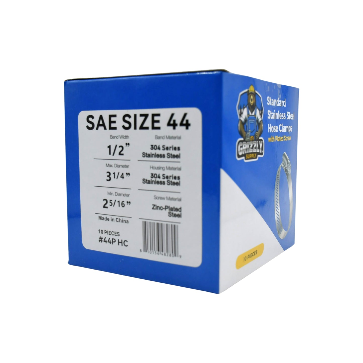 Standard Stainless Steel Hose Clamps with Zinc-Plated Screw 10/box