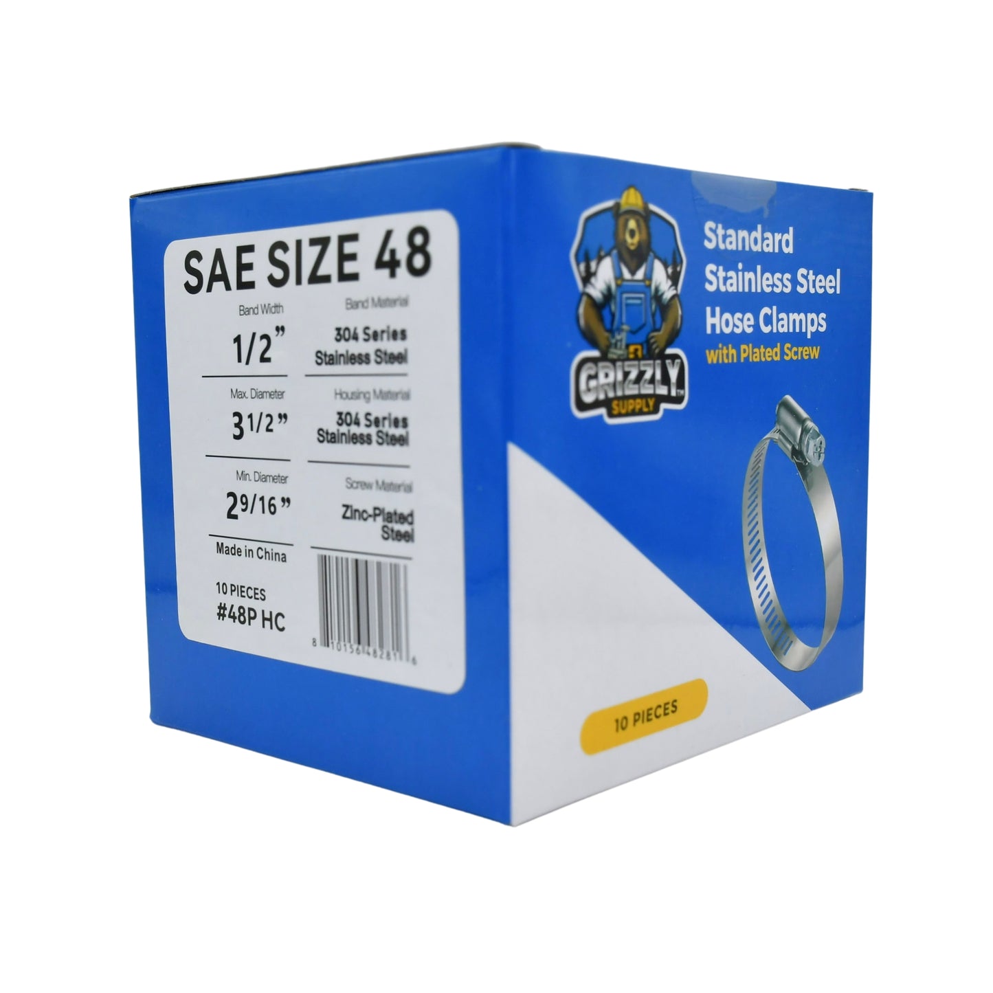 Standard Stainless Steel Hose Clamps with Zinc-Plated Screw 10/box