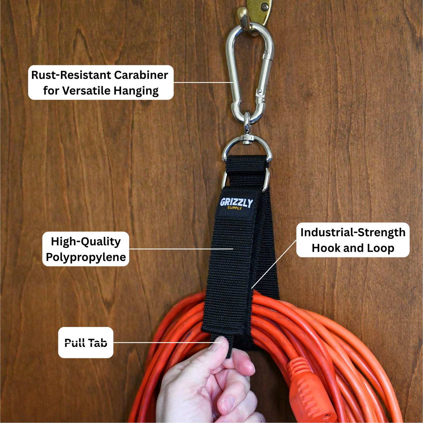18" Black Hook and Loop Storage Strap with Carabiner 1/pk