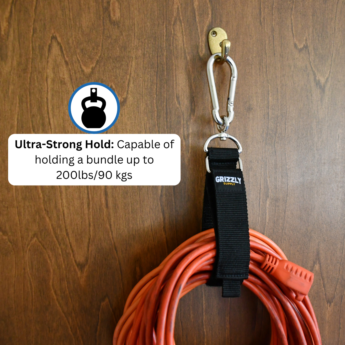 18" Black Hook and Loop Storage Strap with Carabiner 1/pk