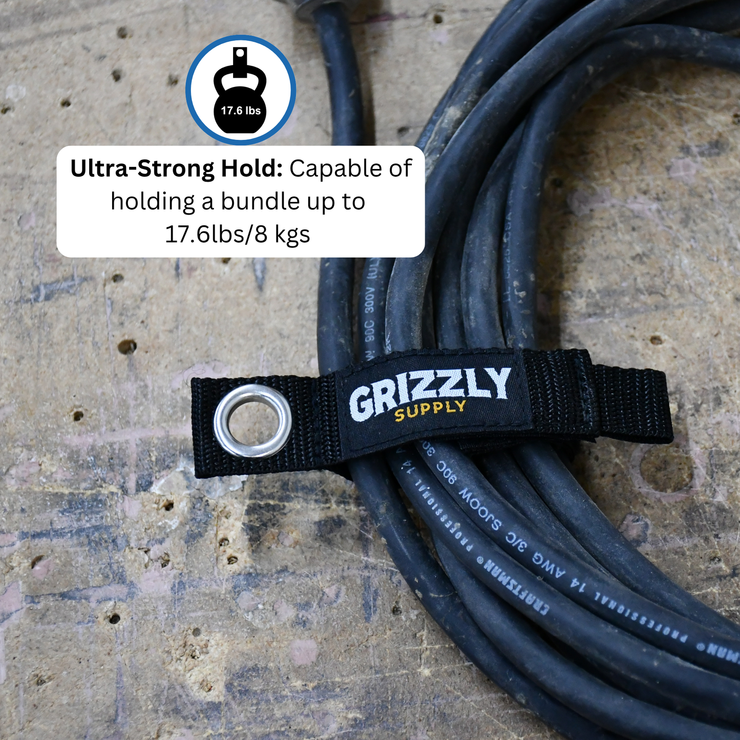 7" Black Hook and Loop Storage Strap 4/pk