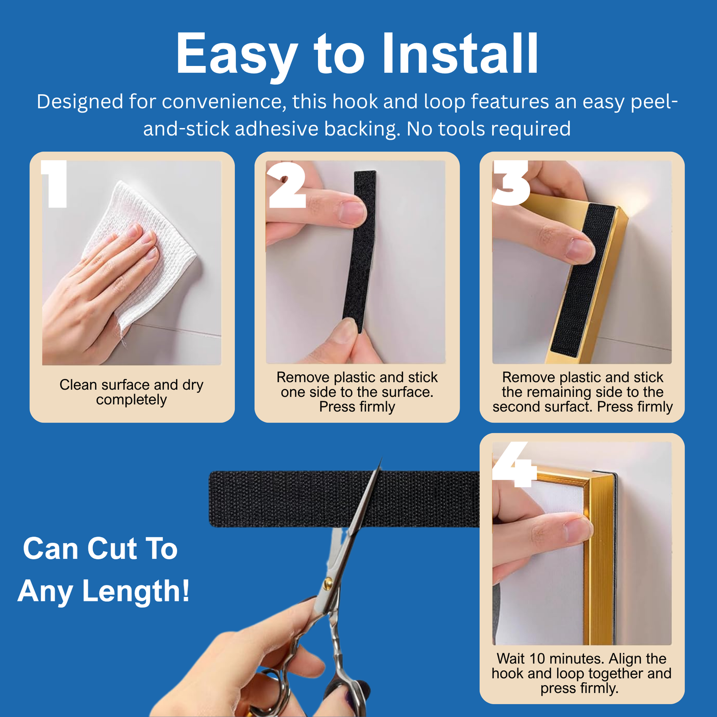 4'x2" Black Adhesive Hook and Loop Roll 1/pk