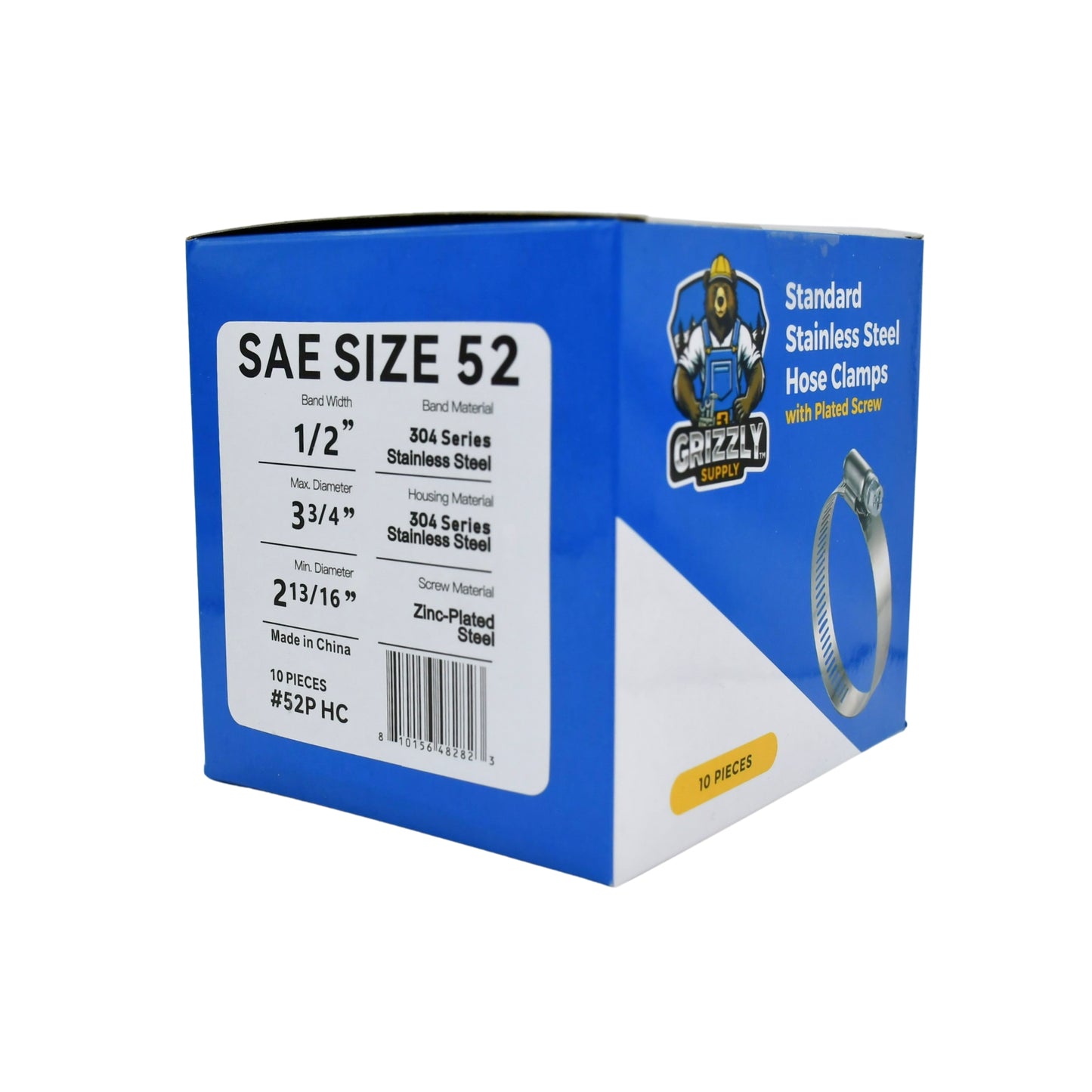 Standard Stainless Steel Hose Clamps with Zinc-Plated Screw 10/box