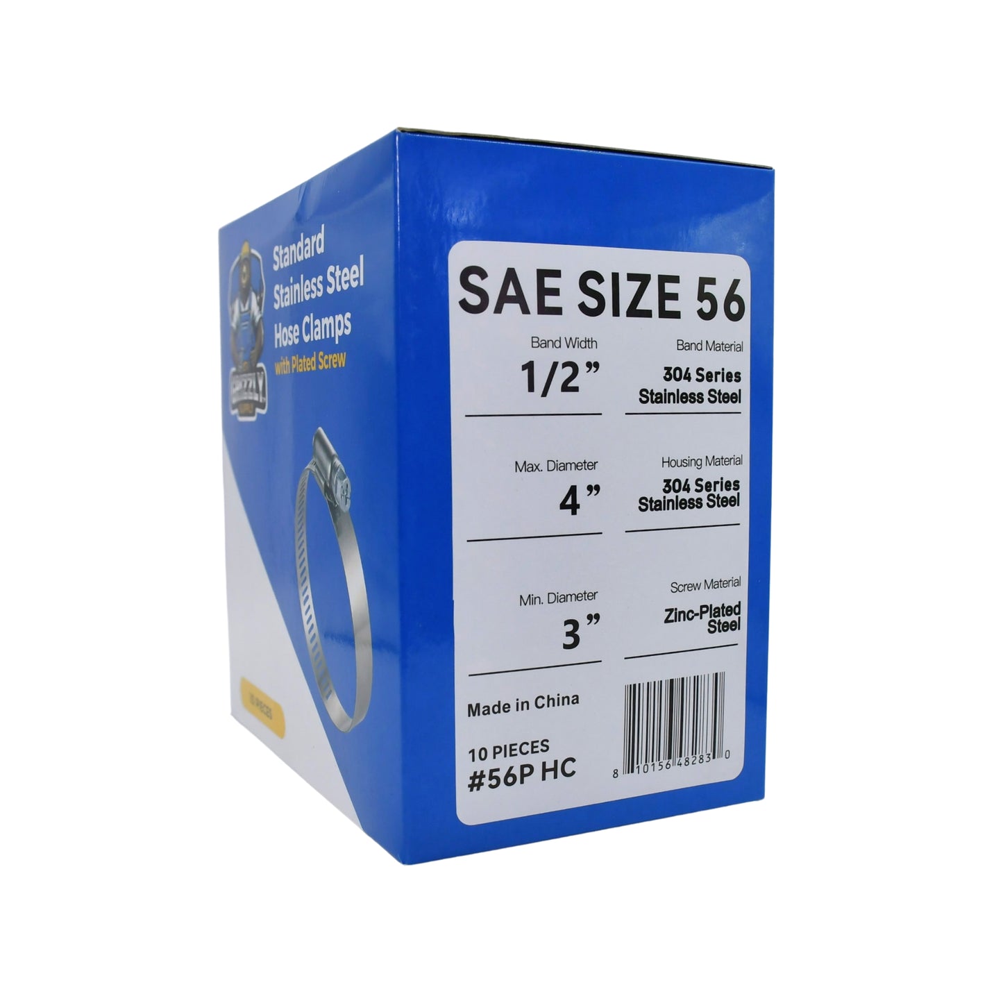 Standard Stainless Steel Hose Clamps with Zinc-Plated Screw 10/box