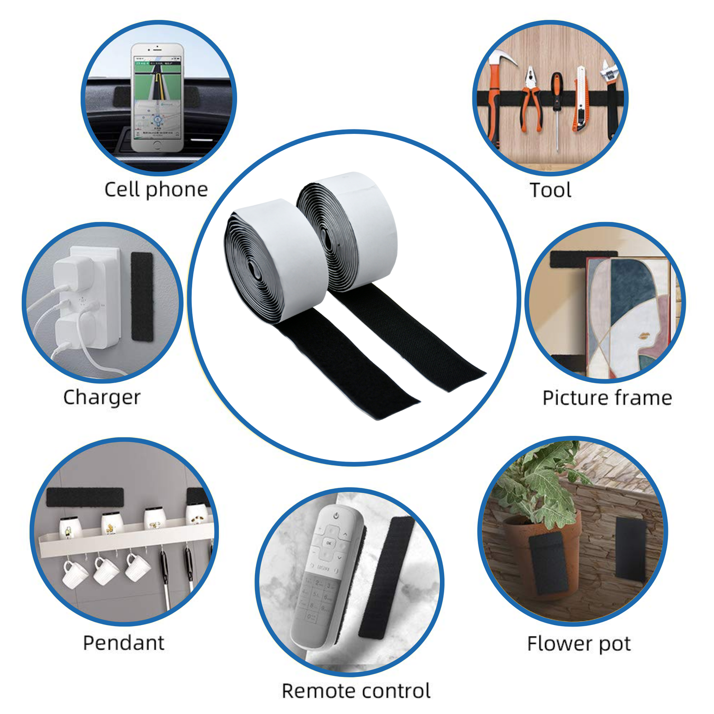 10'x1.5" Black Adhesive Hook and Loop Roll 1/pk
