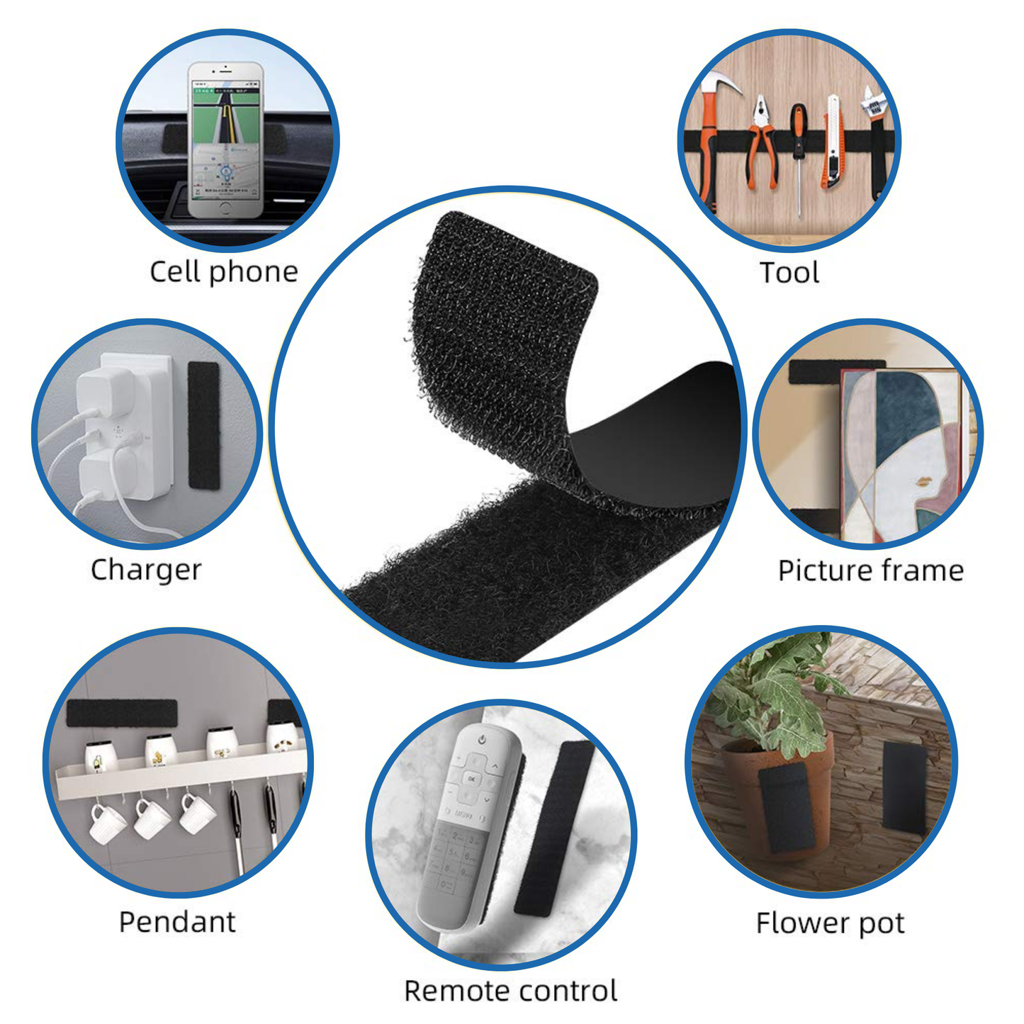 4"x1" Black Adhesive Hook and Loop Strip 6/pk