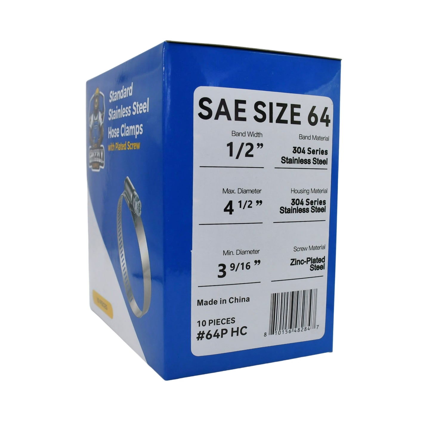 Standard Stainless Steel Hose Clamps with Zinc-Plated Screw 10/box