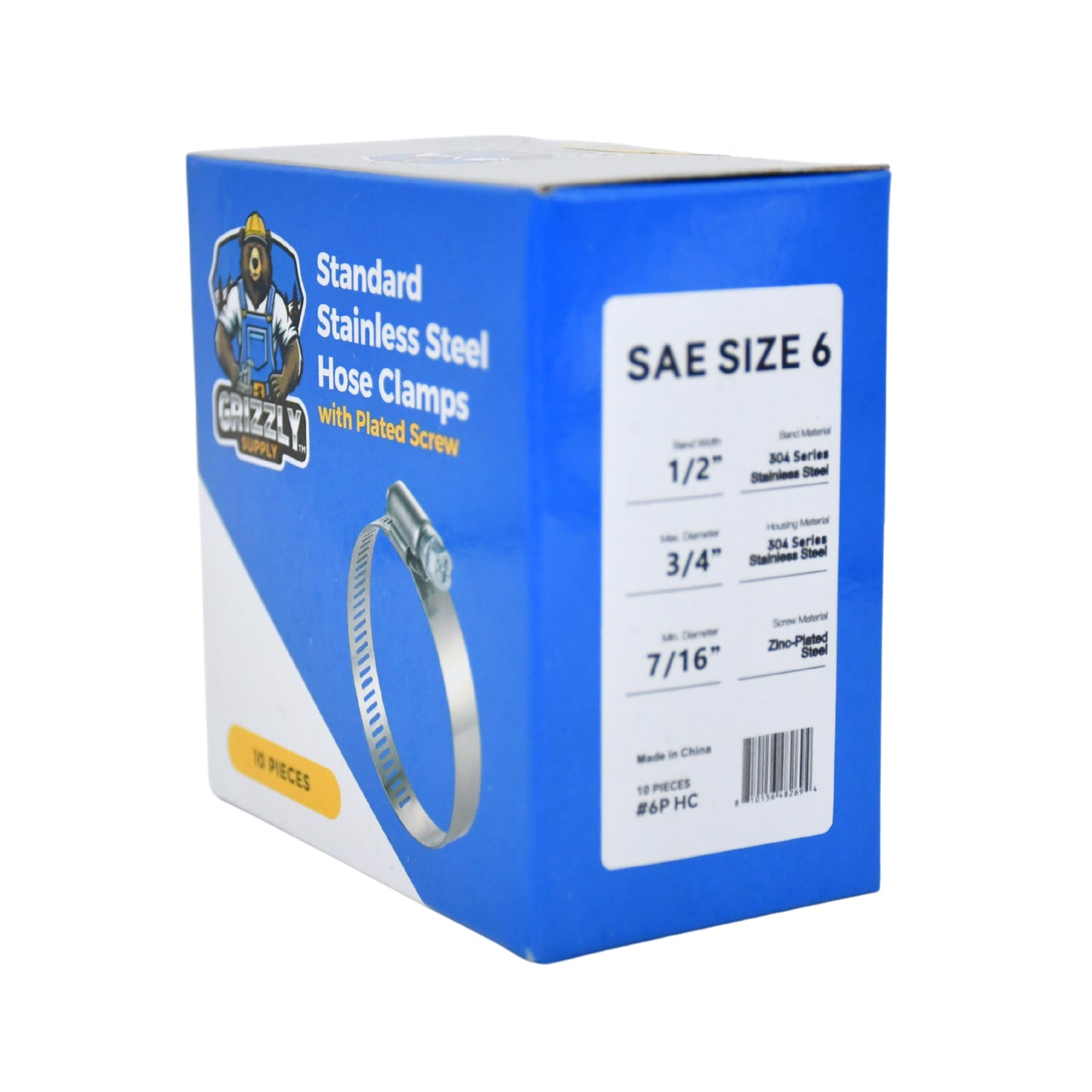 Standard Stainless Steel Hose Clamps with Zinc-Plated Screw 10/box