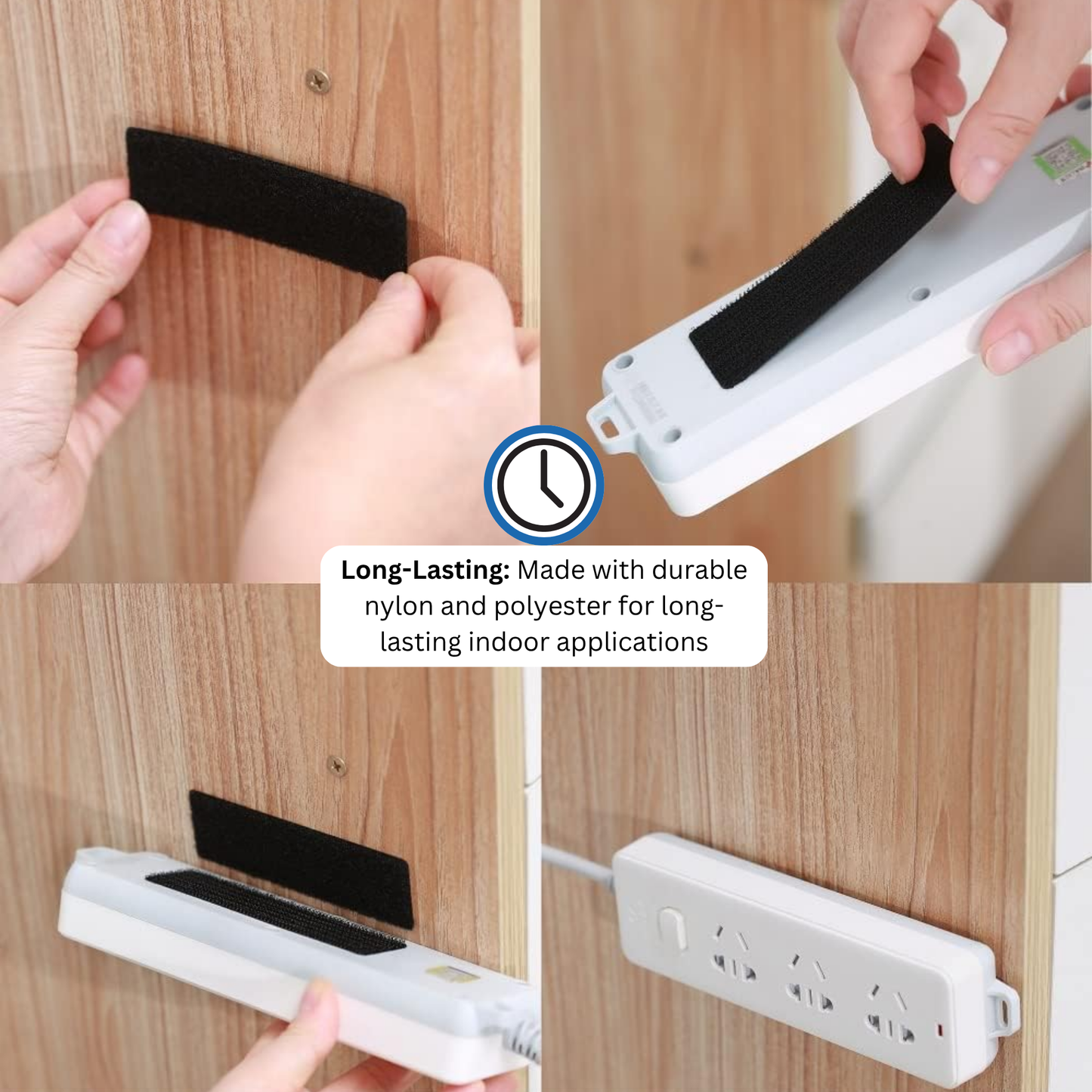 4"x1" Black Adhesive Hook and Loop Strip 6/pk