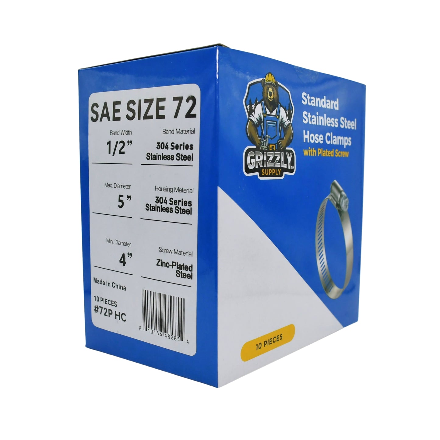 Standard Stainless Steel Hose Clamps with Zinc-Plated Screw 10/box