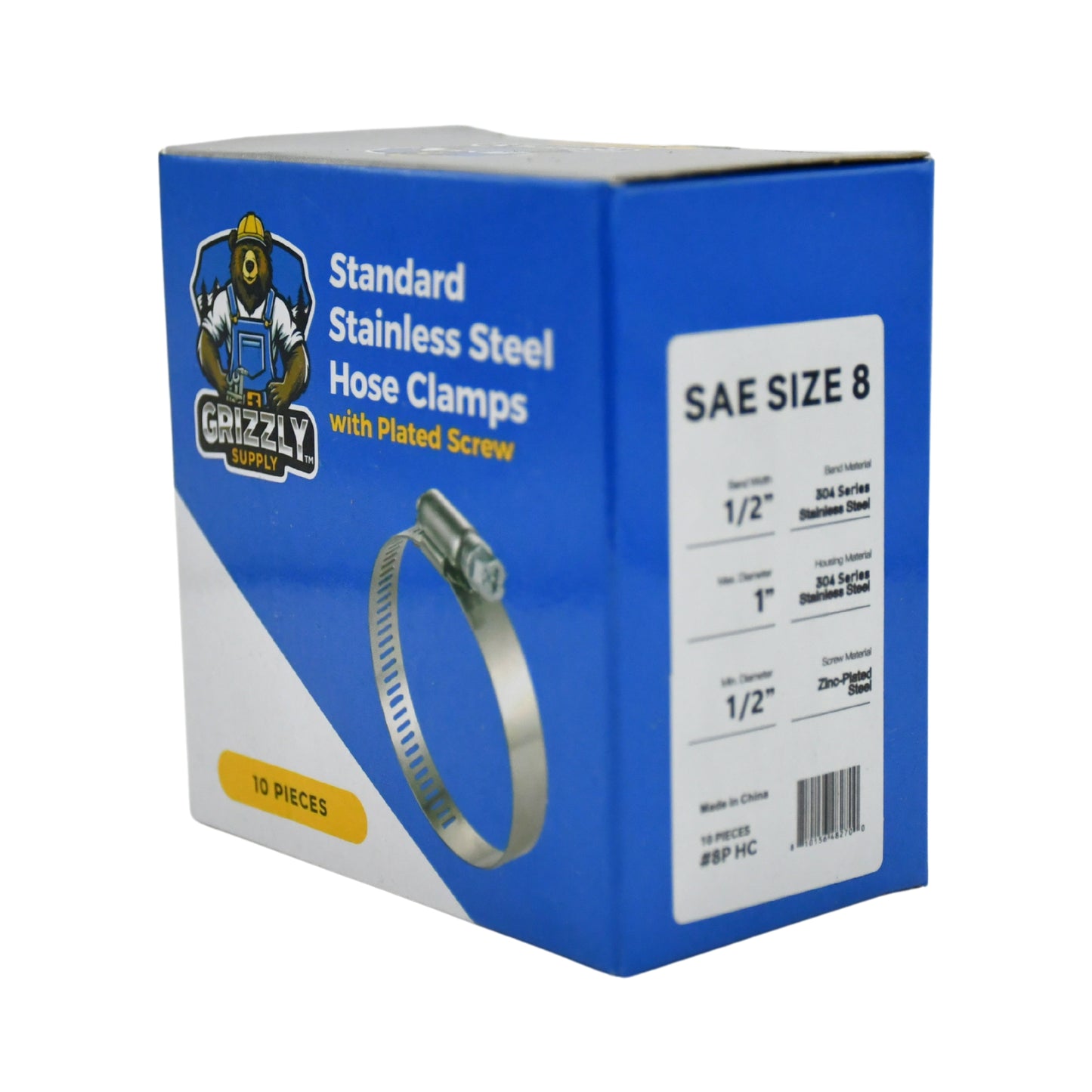 Standard Stainless Steel Hose Clamps with Zinc-Plated Screw 10/box