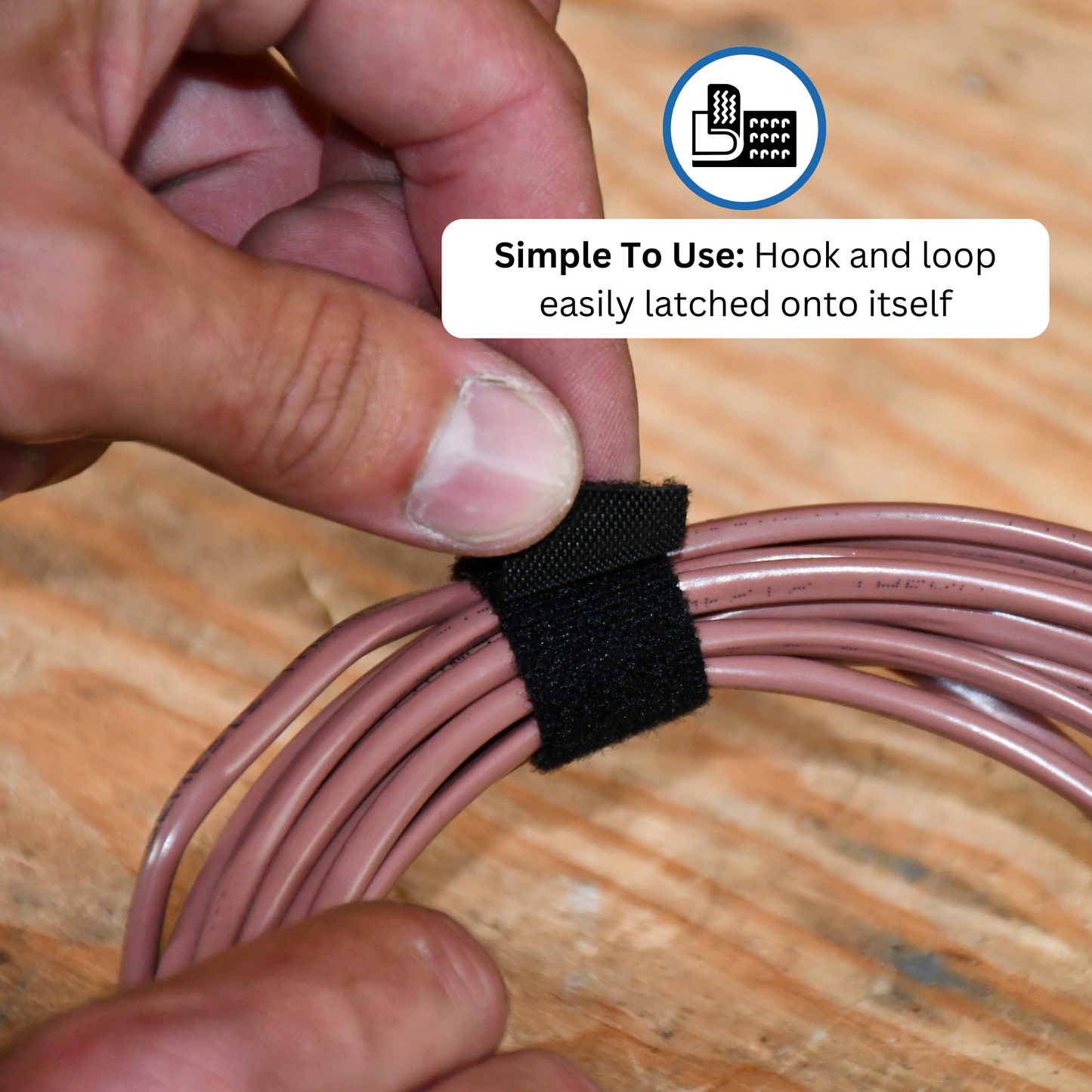 1/2" Black Hook and Loop Continuous Roll 15ft/roll