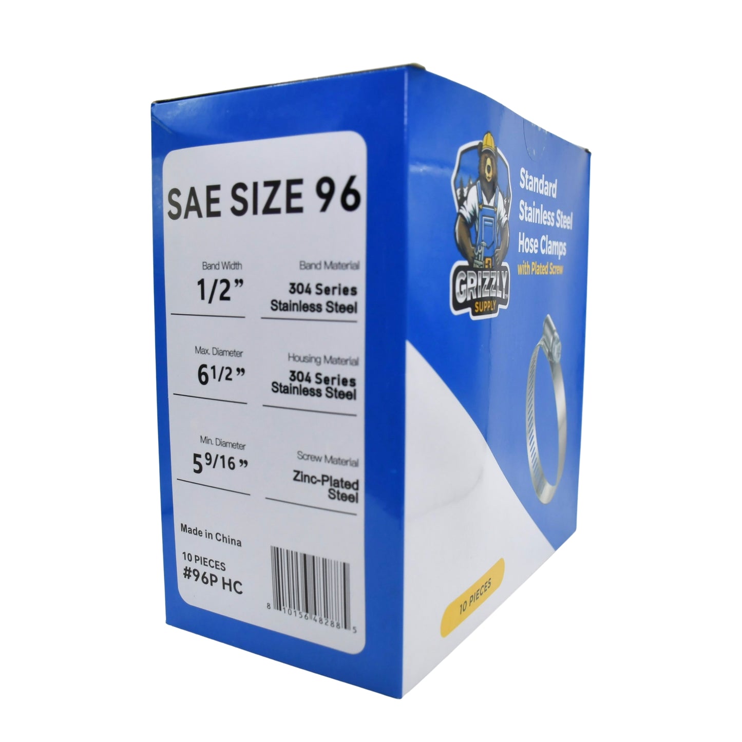 Standard Stainless Steel Hose Clamps with Zinc-Plated Screw 10/box