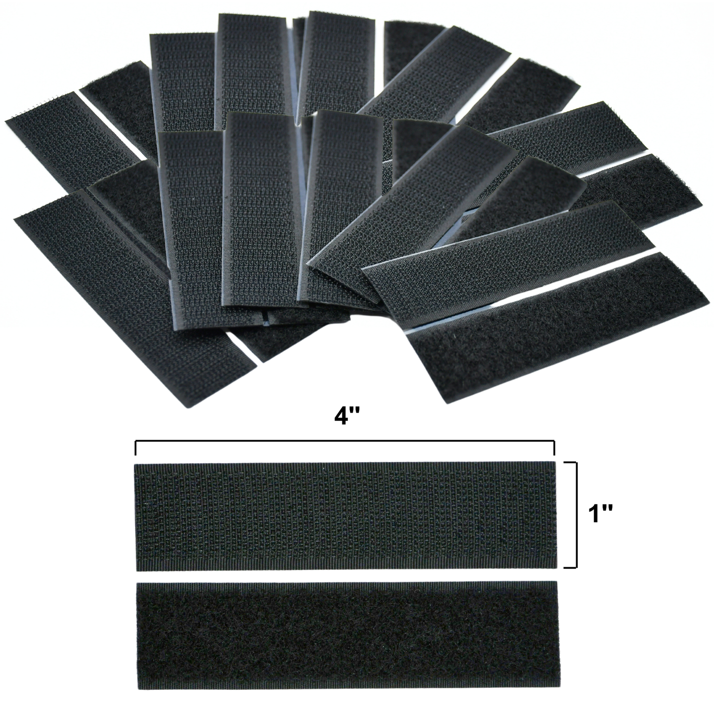 4"x1" Black Adhesive Hook and Loop Strip 6/pk