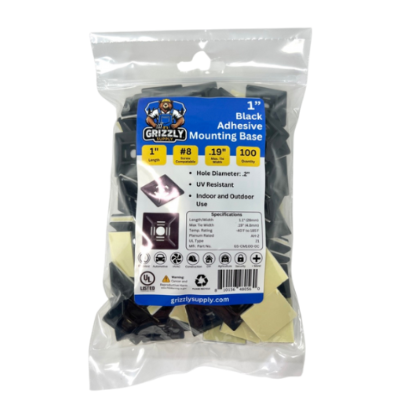 1" Black 4-Way Adhesive Cable Mount 100/bag