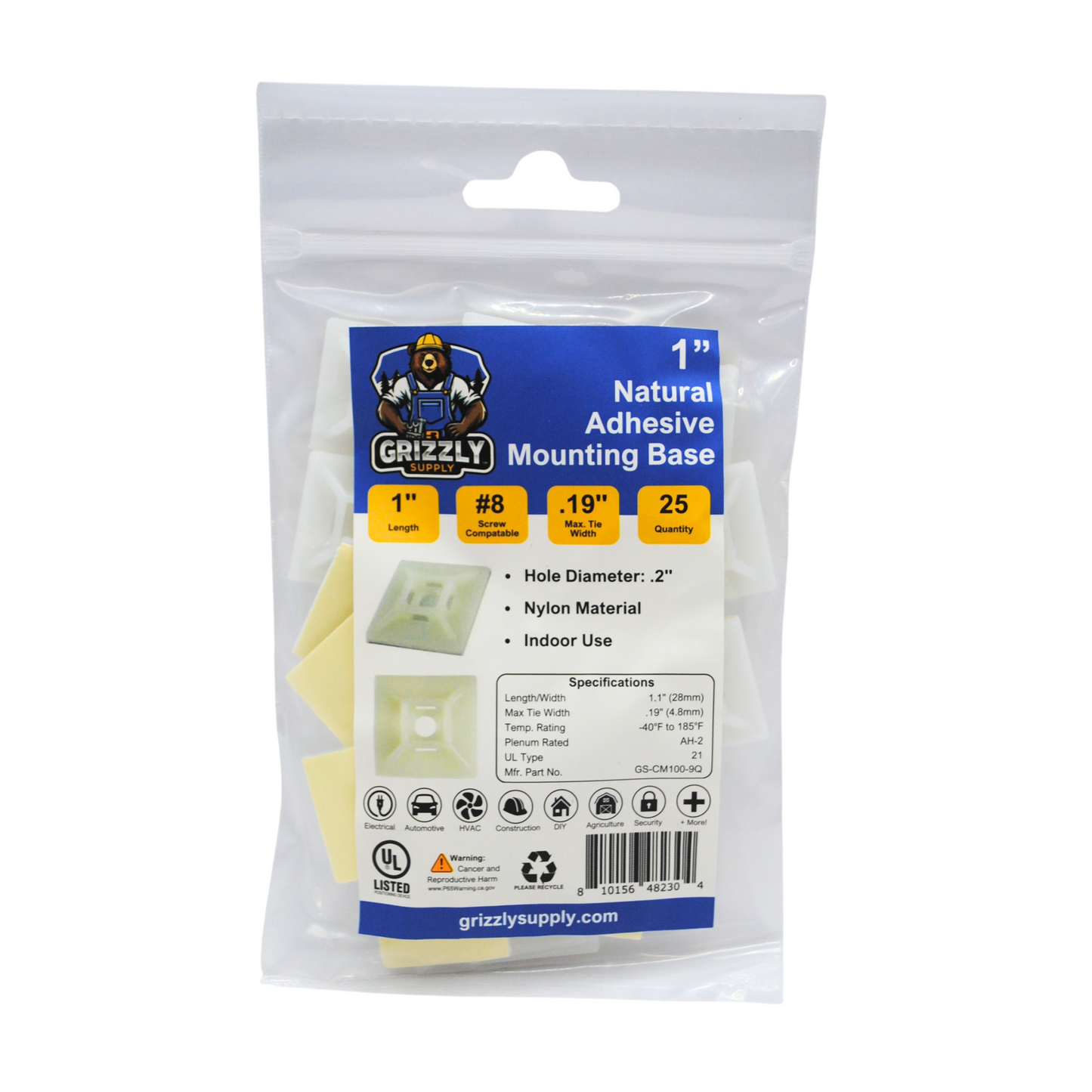 1" Natural 4-Way Adhesive Cable Mount 25/bag