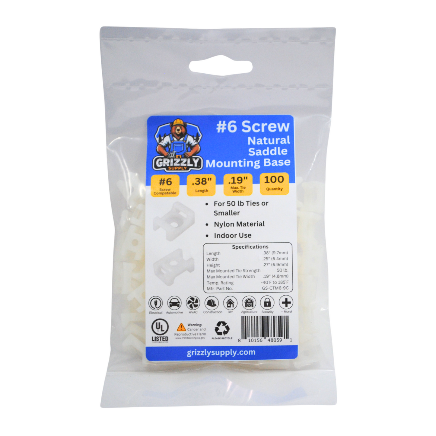 #6 Screw Natural Saddle Mount 100/bag
