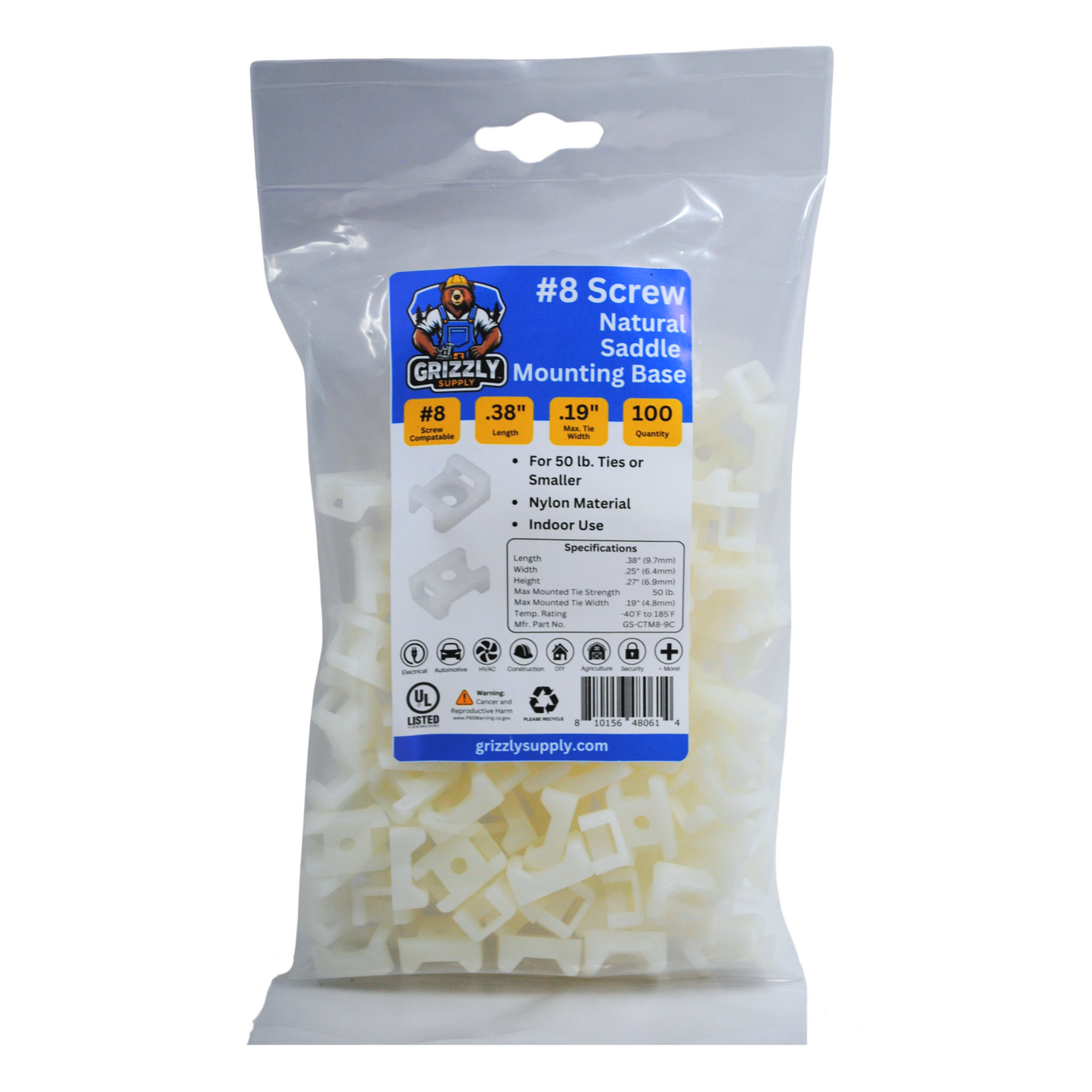 #8 Screw Natural Saddle Mount 100/bag