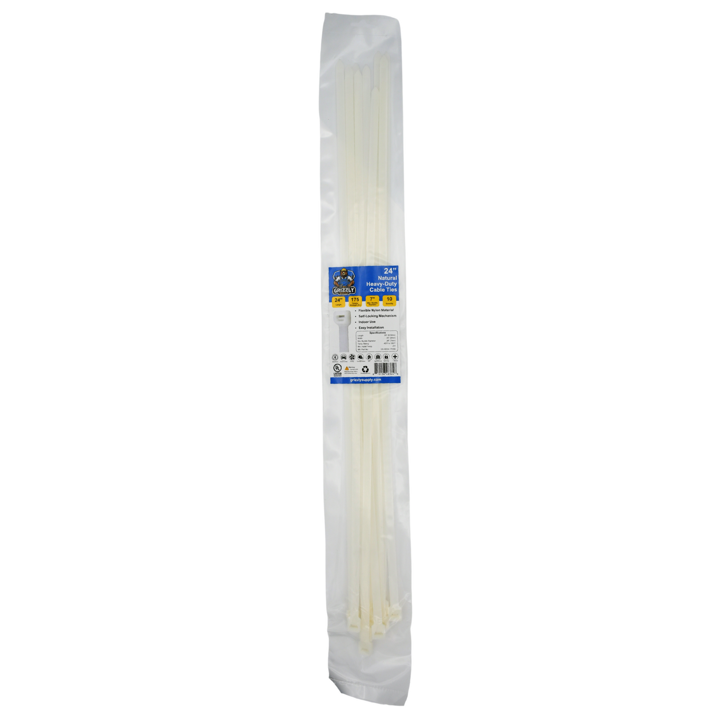 24" 175lb Natural Heavy-Duty Cable Tie 10/bag