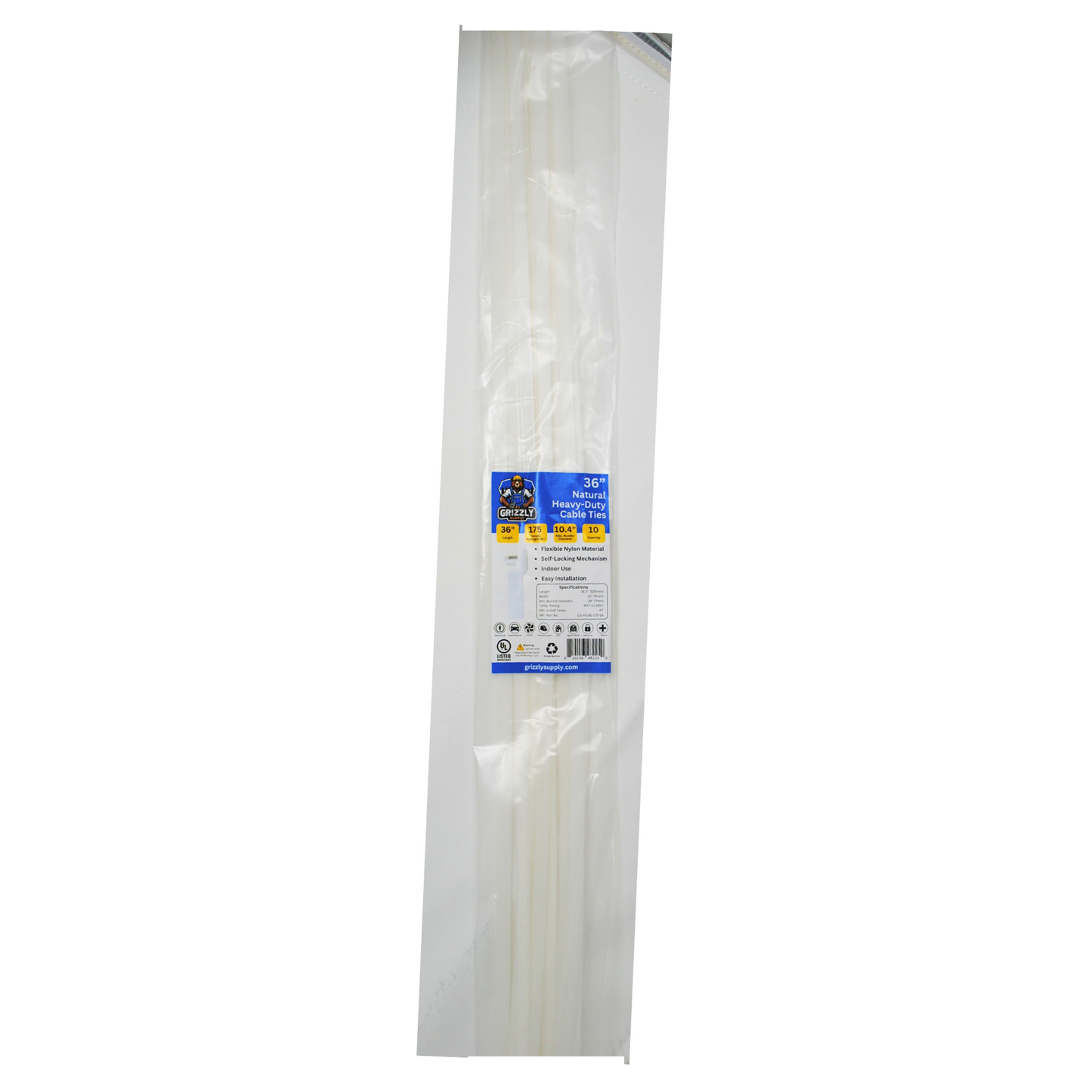 36" 175lb Natural Heavy-Duty Cable Tie 10/bag