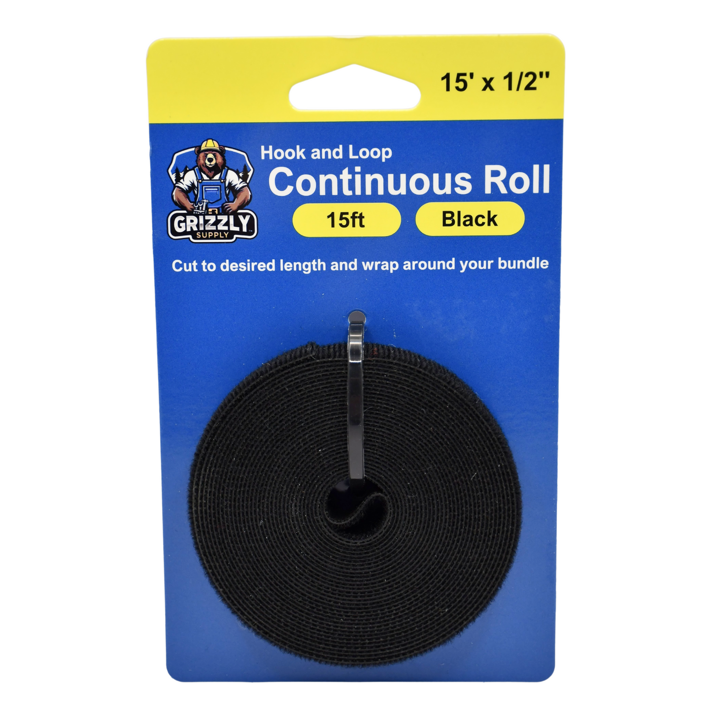 1/2" Black Hook and Loop Continuous Roll 15ft/roll