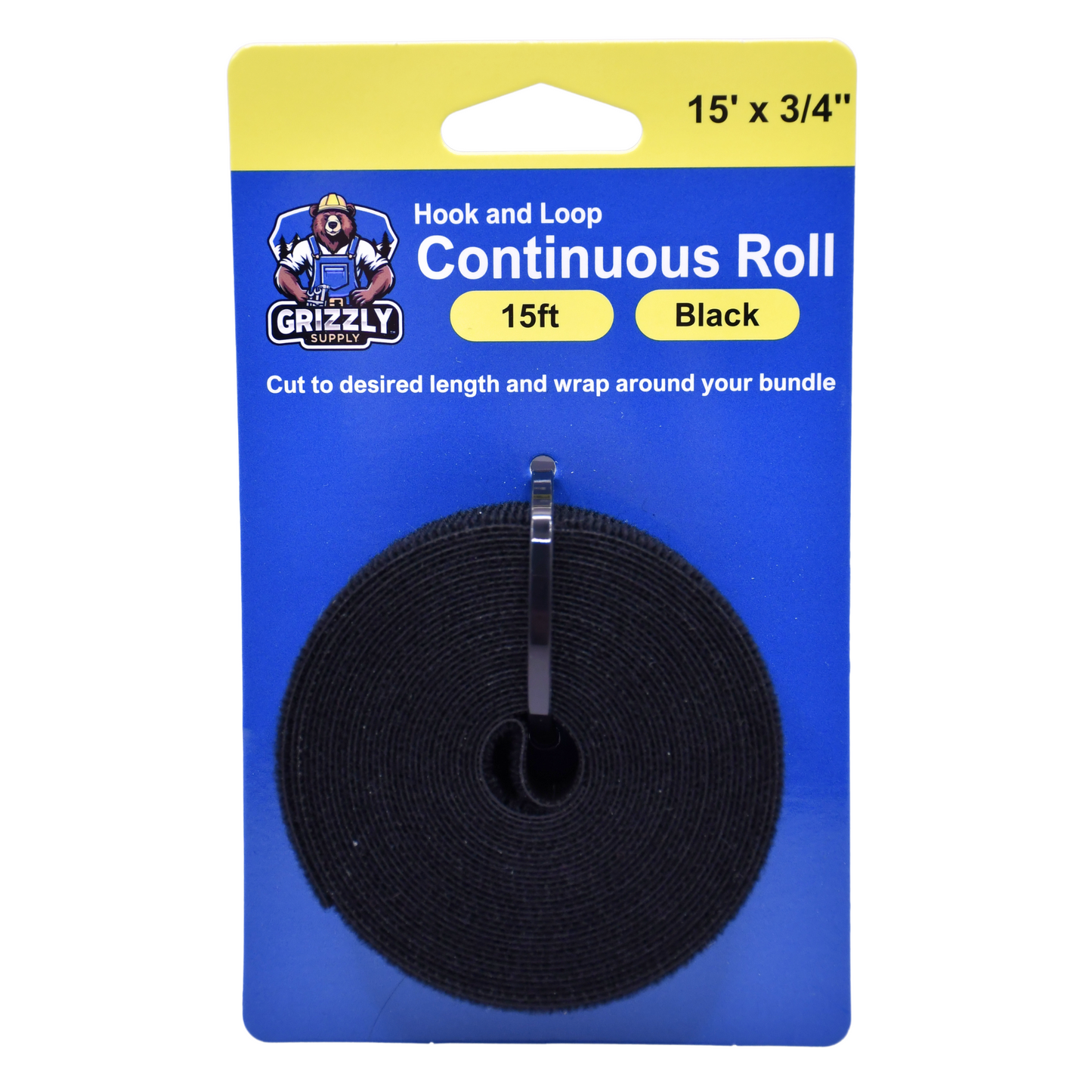 3/4" Black Hook and Loop Continuous Roll 15ft/roll