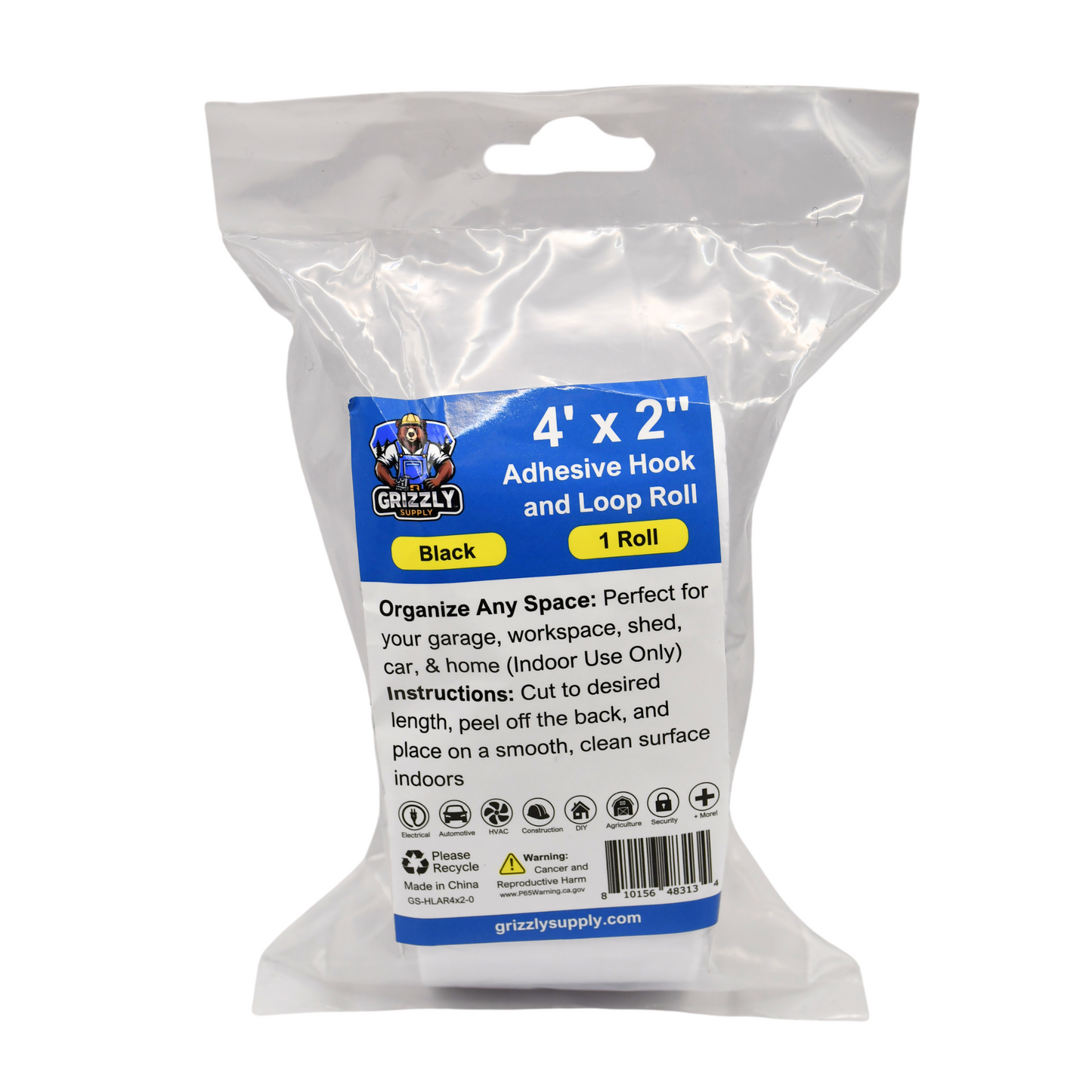 4'x2" Black Adhesive Hook and Loop Roll 1/pk