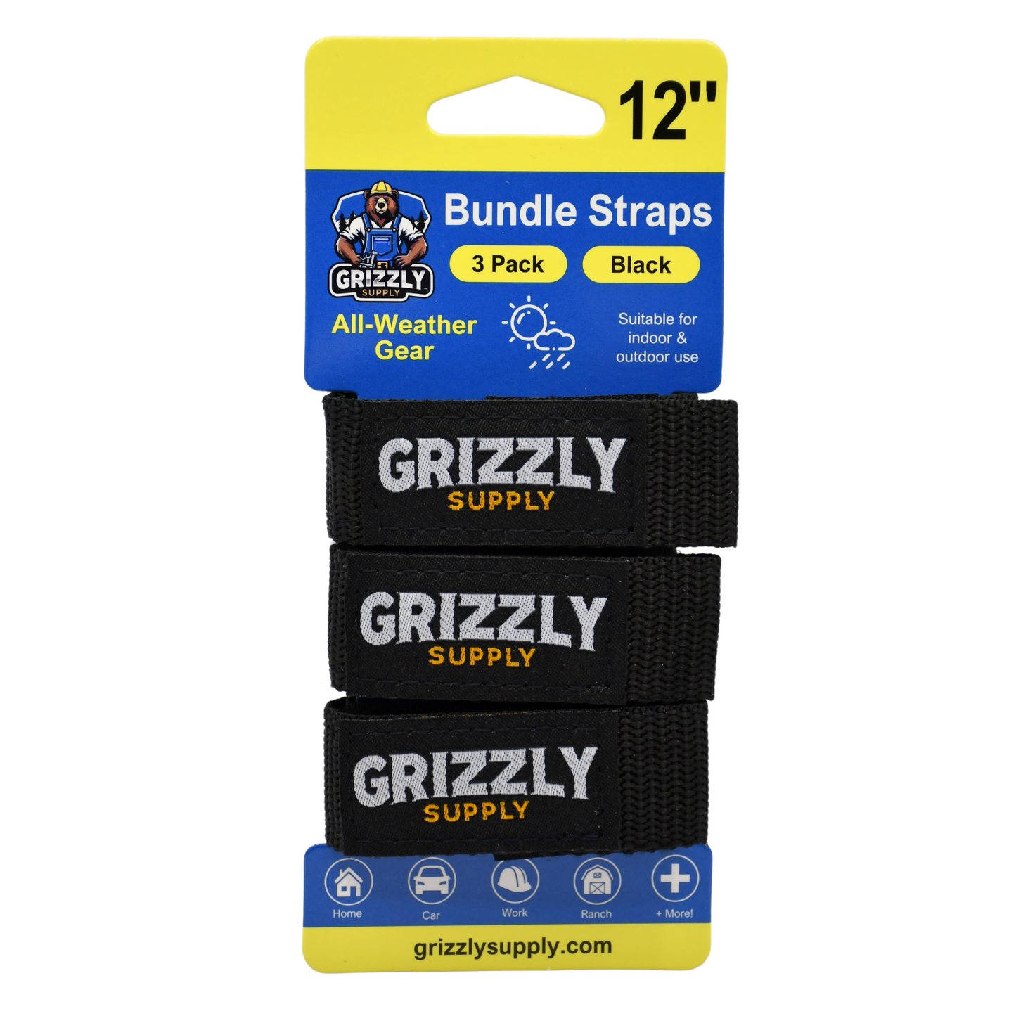12" Black Hook and Loop Bundle Strap 3/pk