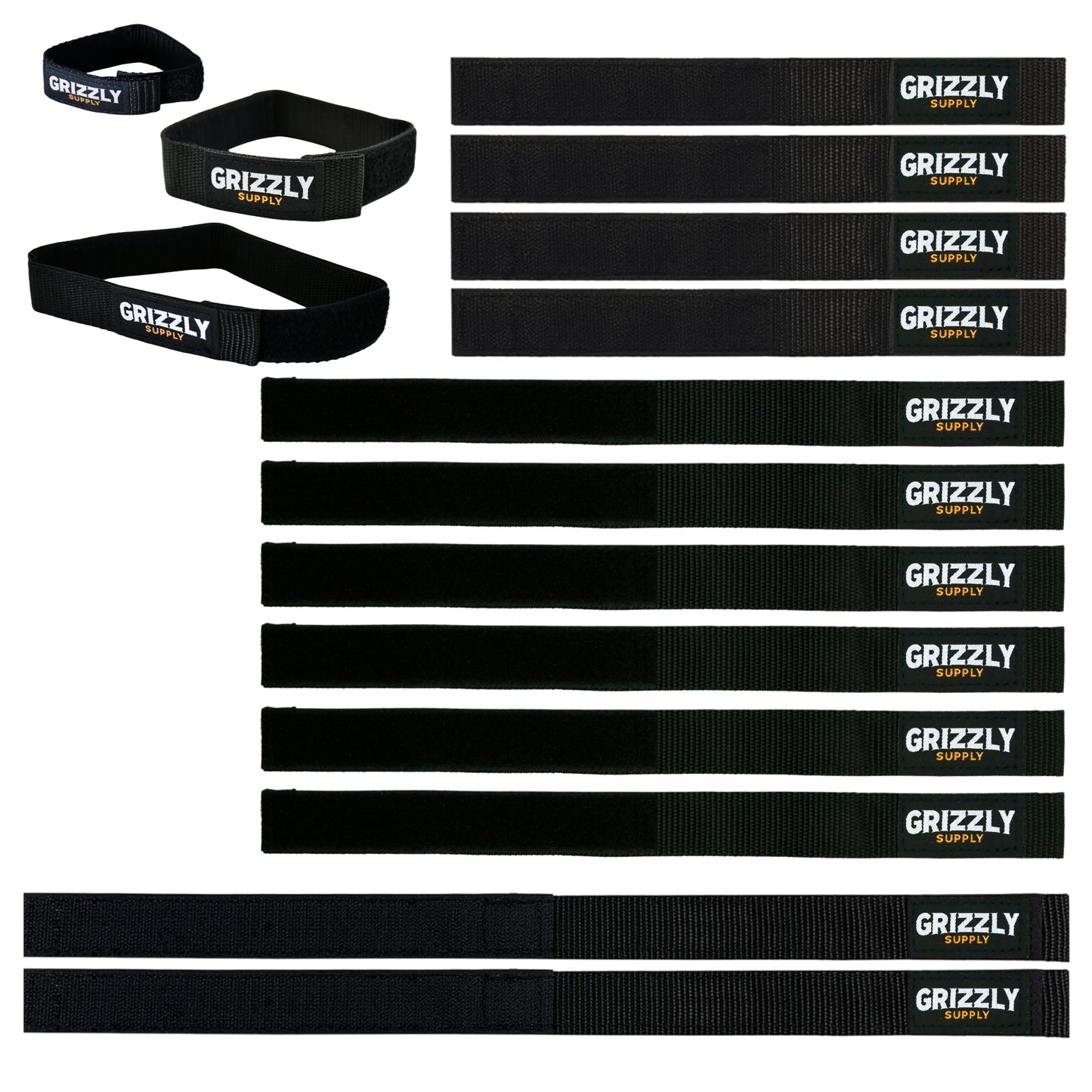 9" (4pc), 12" (6pc), 16" (2pc) Black Hook and Loop Bundle Strap