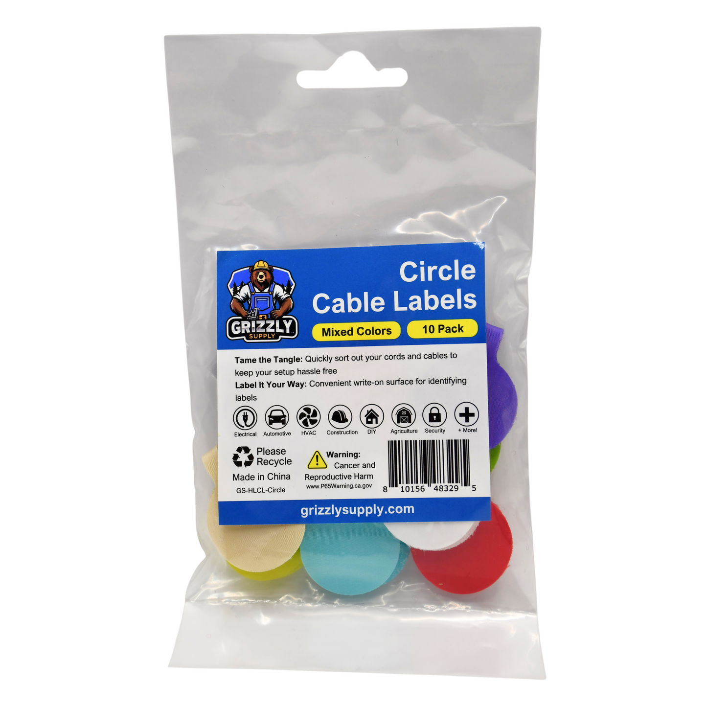 Assorted Color Circle Cable Label 10/pk