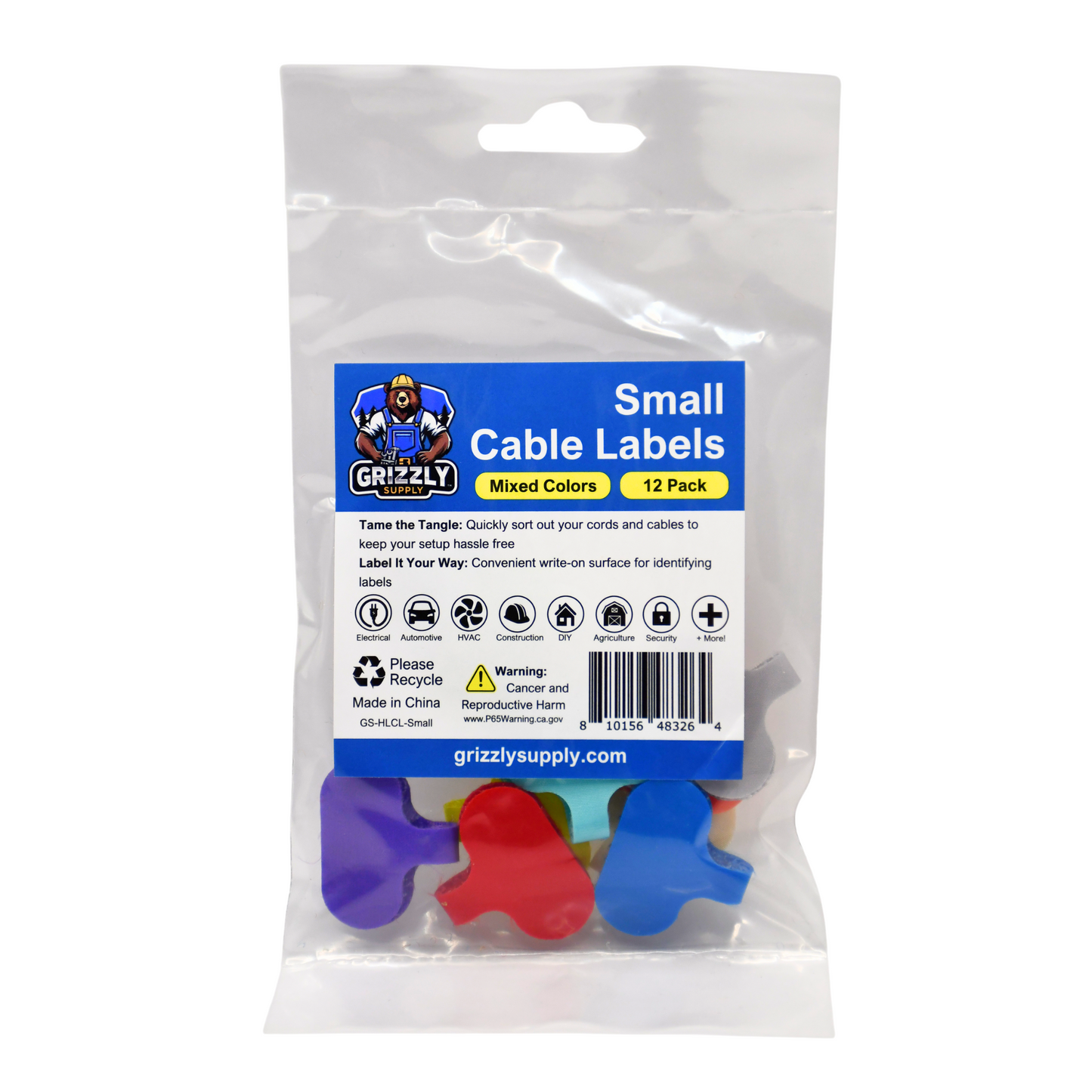 Assorted Color Small Cable Label 12/pk