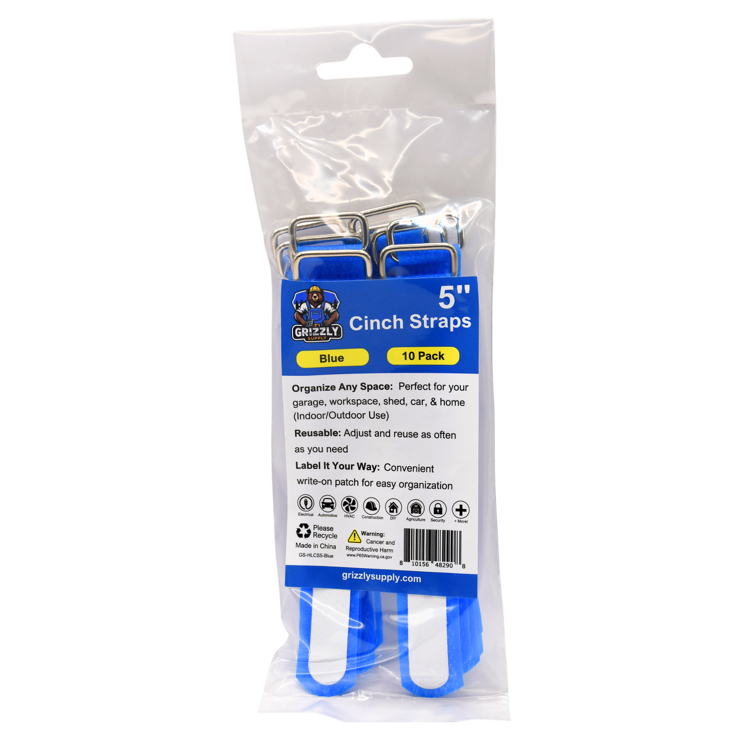 5" Blue Hook and Loop Cinch Strap 10/pk