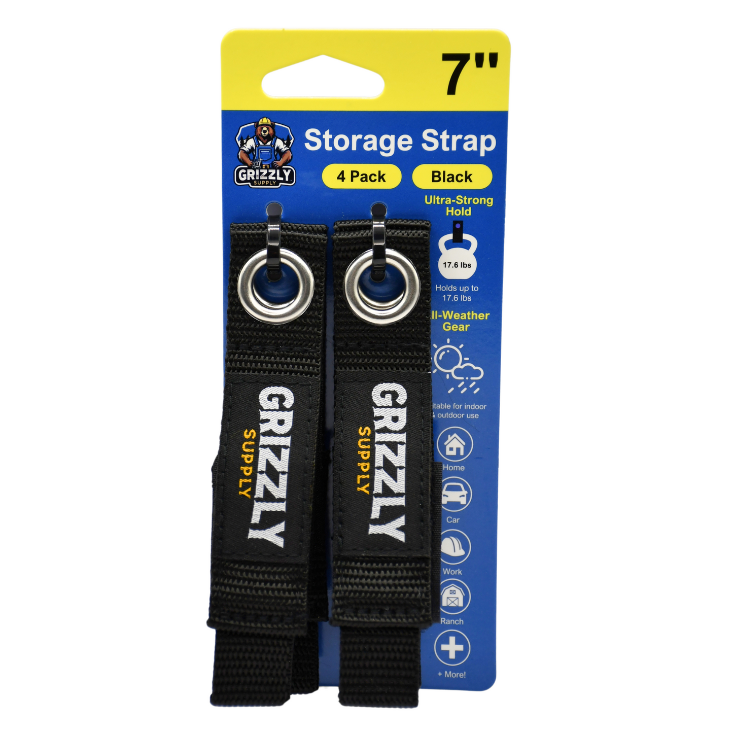 7" Black Hook and Loop Storage Strap 4/pk