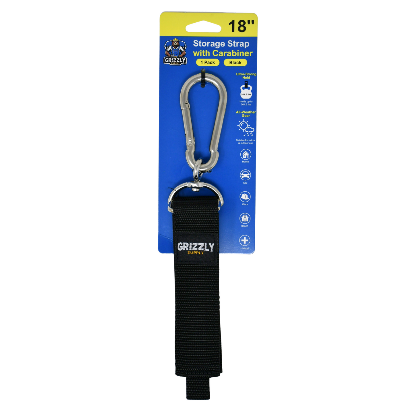 18" Black Hook and Loop Storage Strap with Carabiner 1/pk