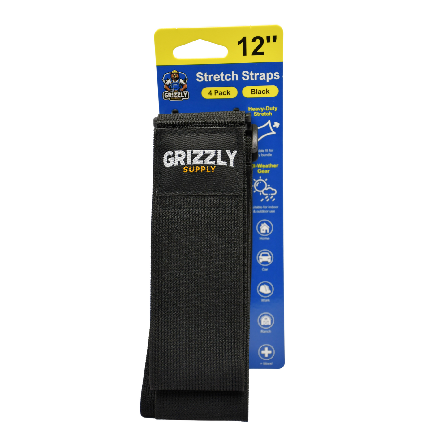 12" Black Stretch Strap 4/pk