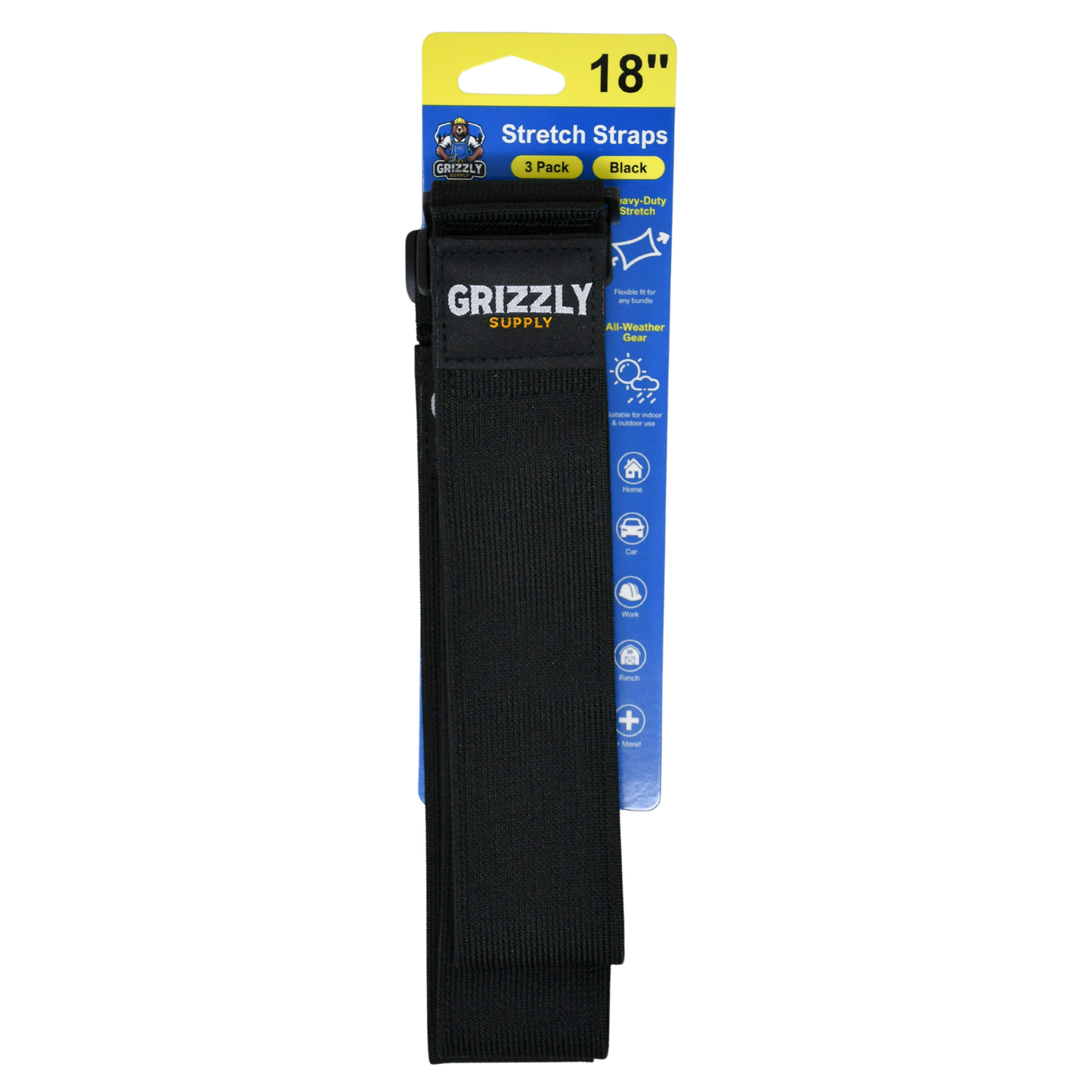 18" Black Stretch Strap 3/pk