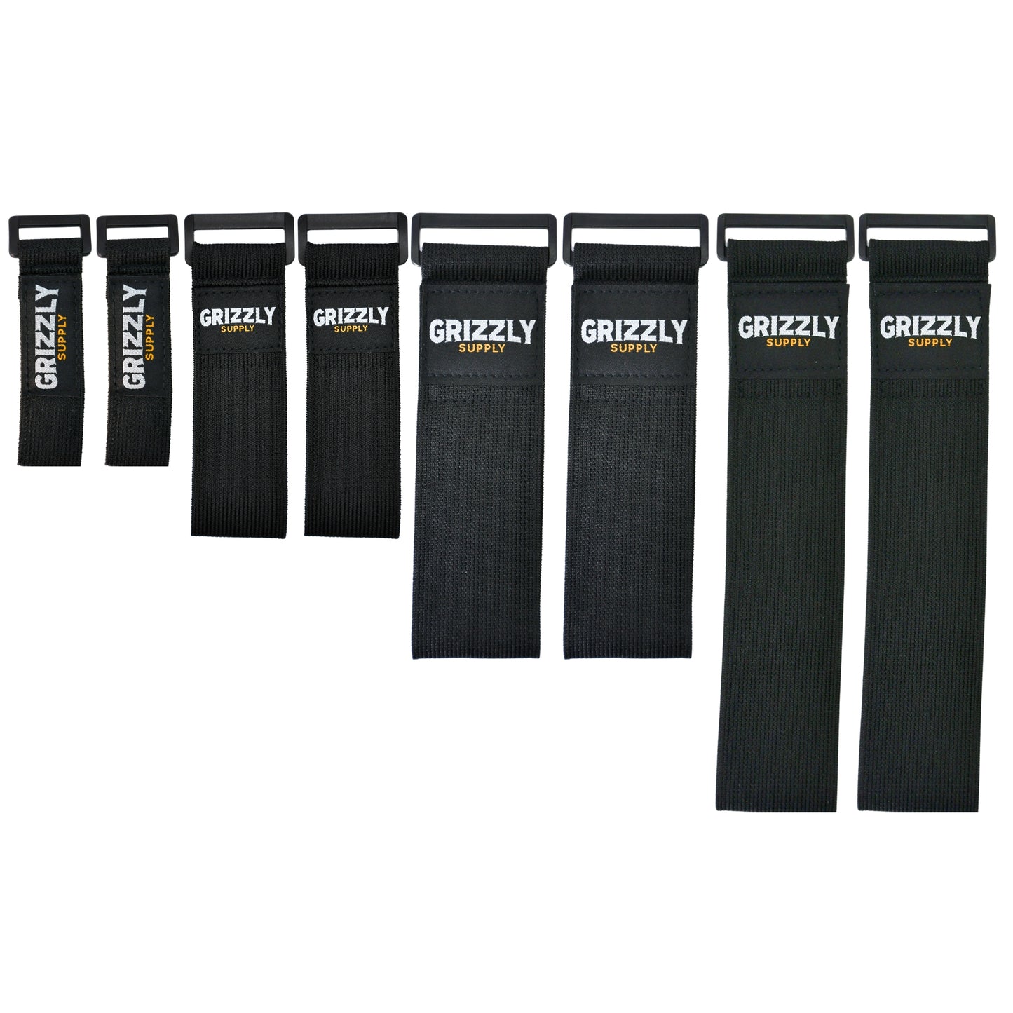 6" (2pc), 9" (2pc), 12" (2pc), 18" (2pc) Black Hook and Loop Stretch Strap