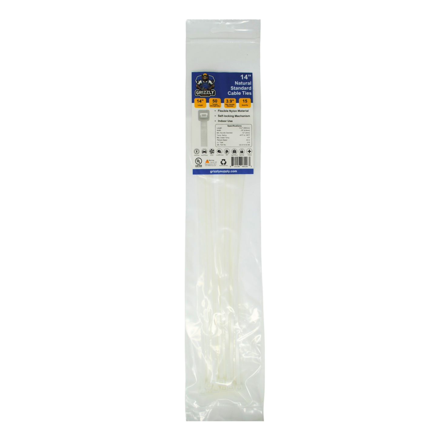 14" 50lb Natural Standard Cable Tie 15/bag