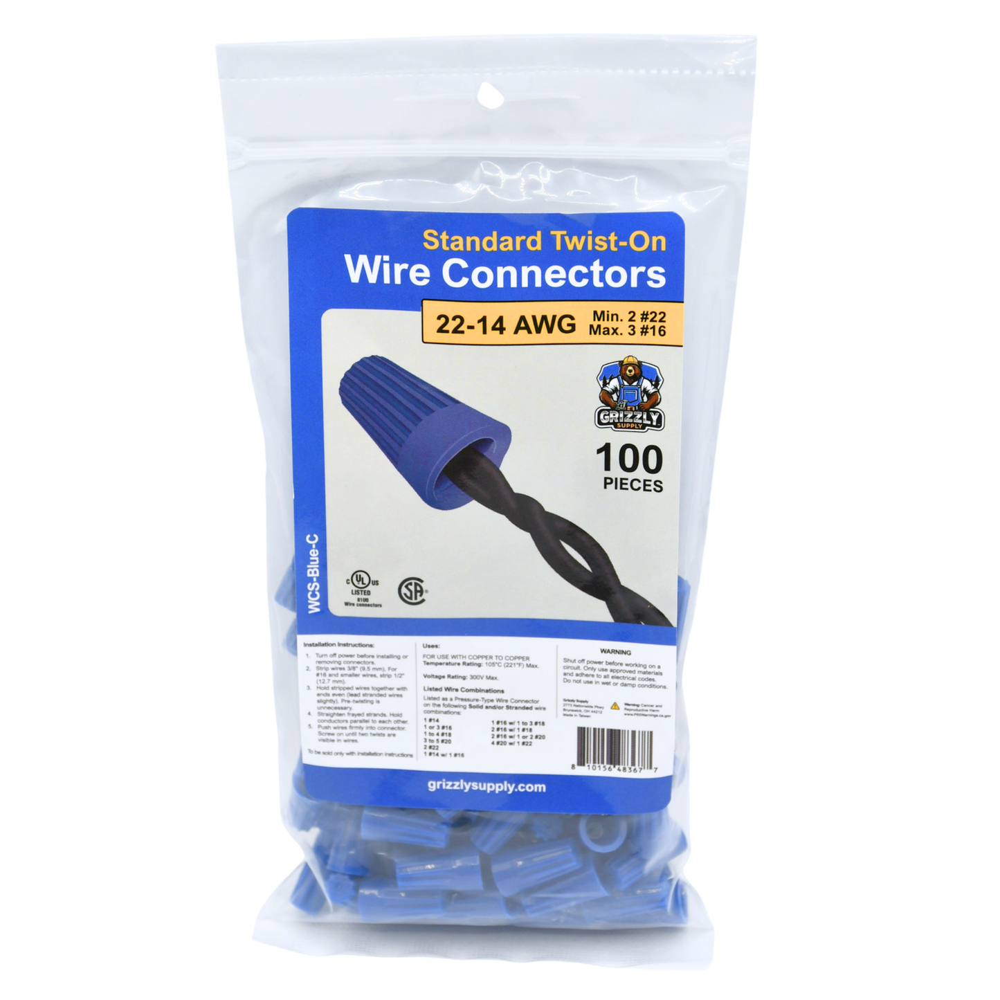 Standard Blue Screw-On Wire Connector 22-14 100/bag
