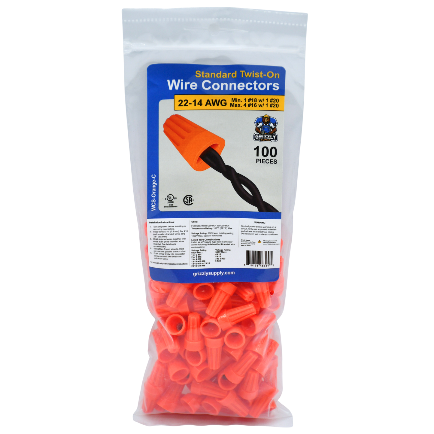 Standard Orange Screw-On Wire Connector 22-14 100/bag